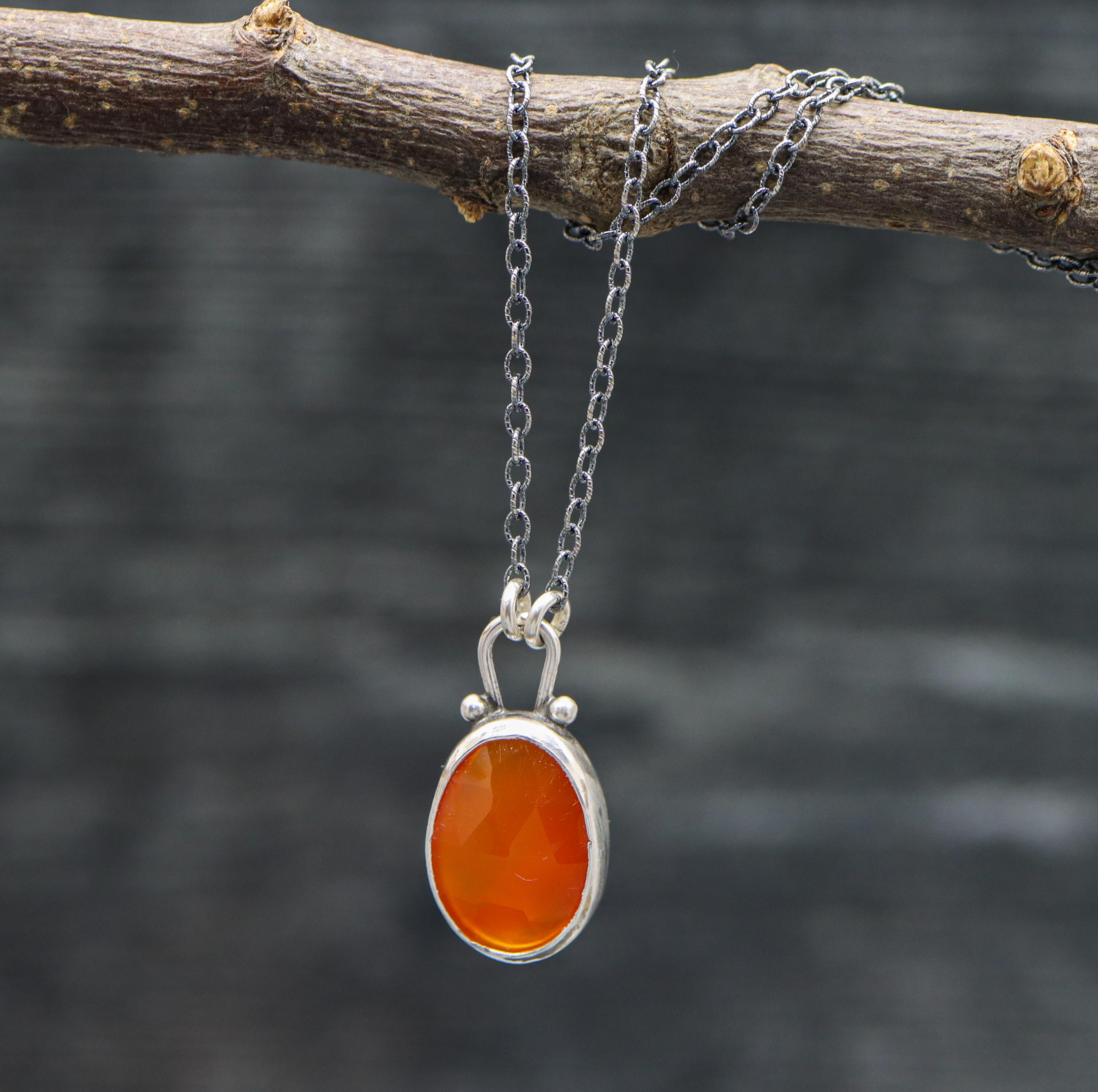 Juicy Orange Carnelian Petite Pendant Necklace in Sterling Silver