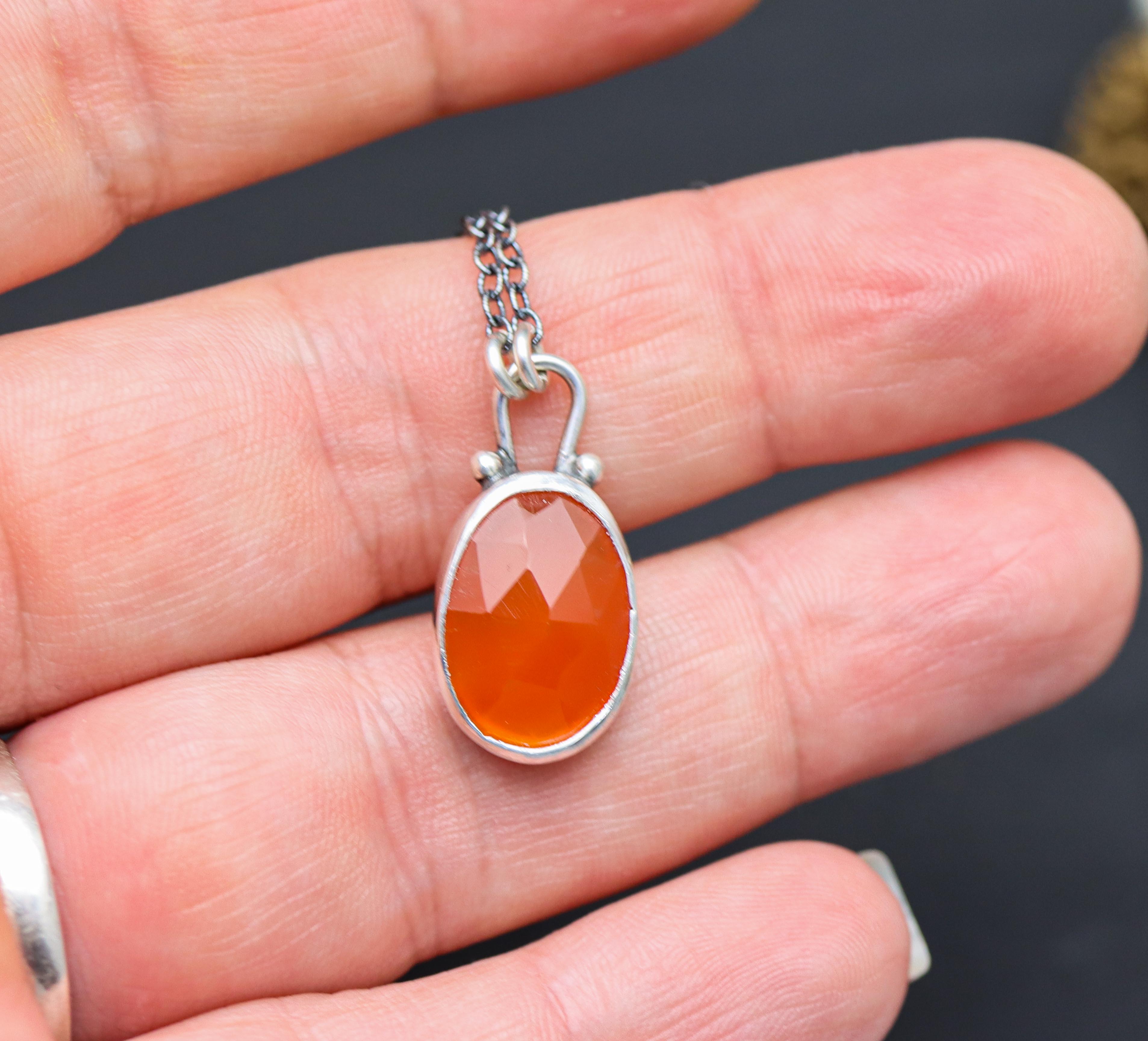 Juicy Orange Carnelian Pendant Necklace Sterling Silver