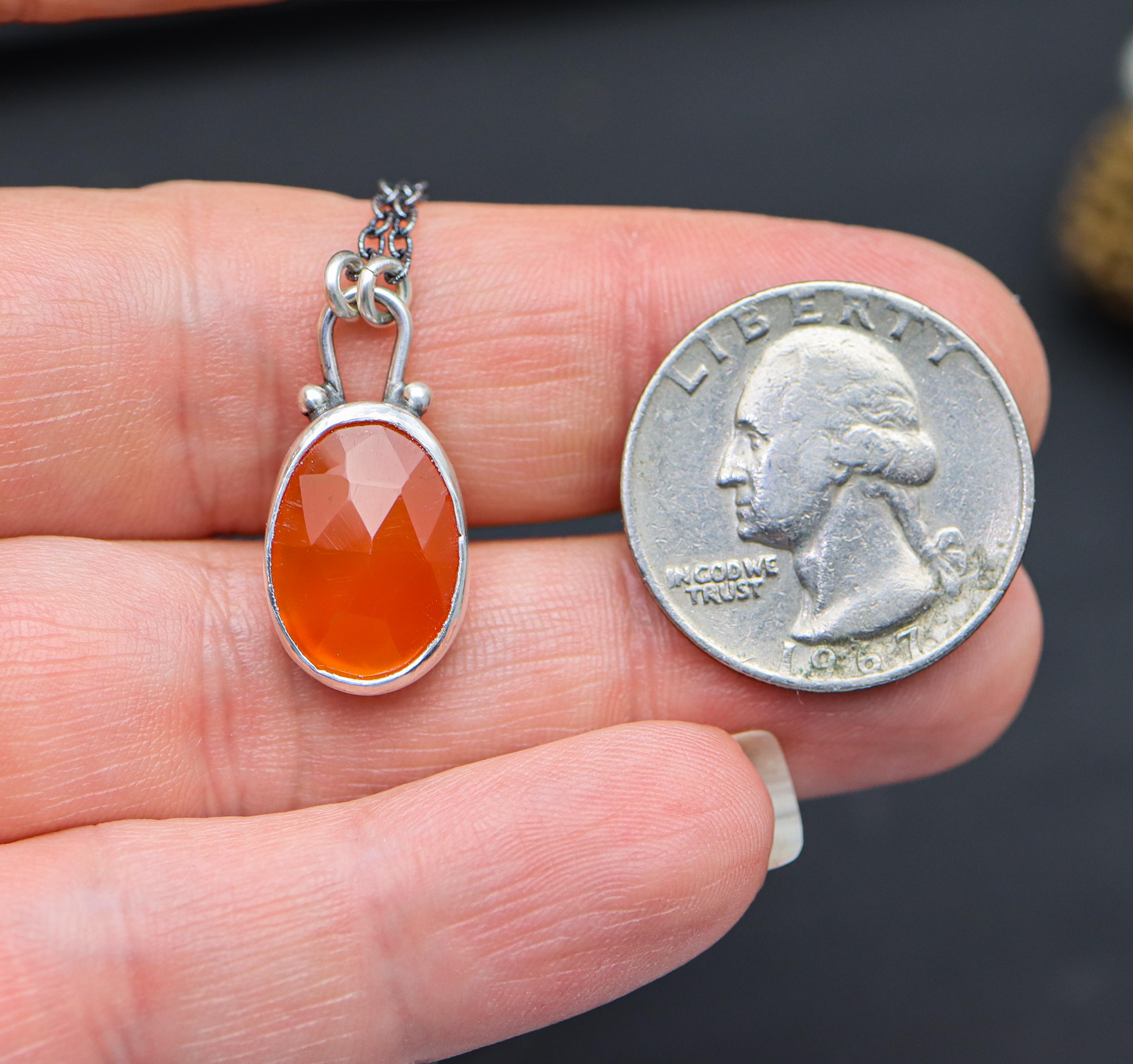 Juicy Orange Carnelian Petite Pendant Necklace in Sterling Silver