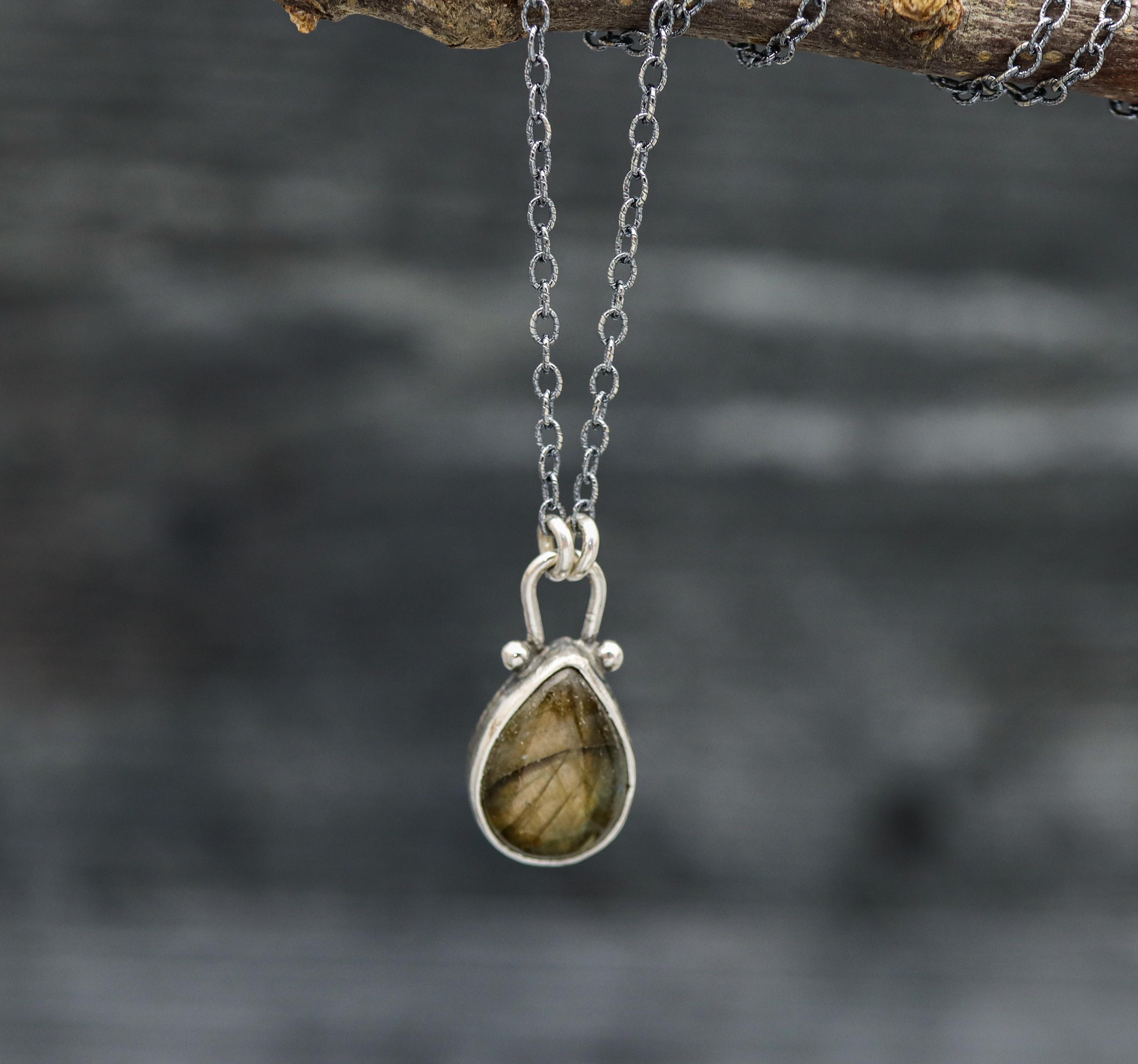 Labradorite Petite Pendant Necklace in Sterling Silver