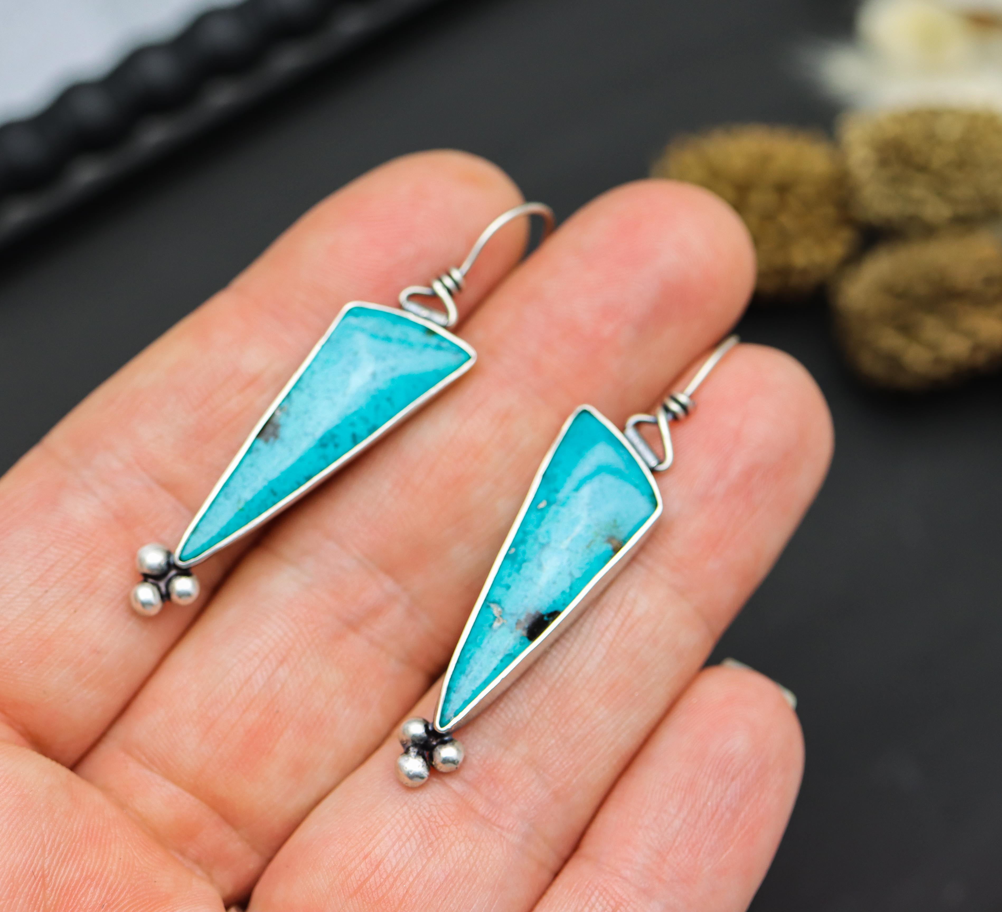 Powderfall Chrysocolla with Tenorite Dangle Earrings Sterling Silver