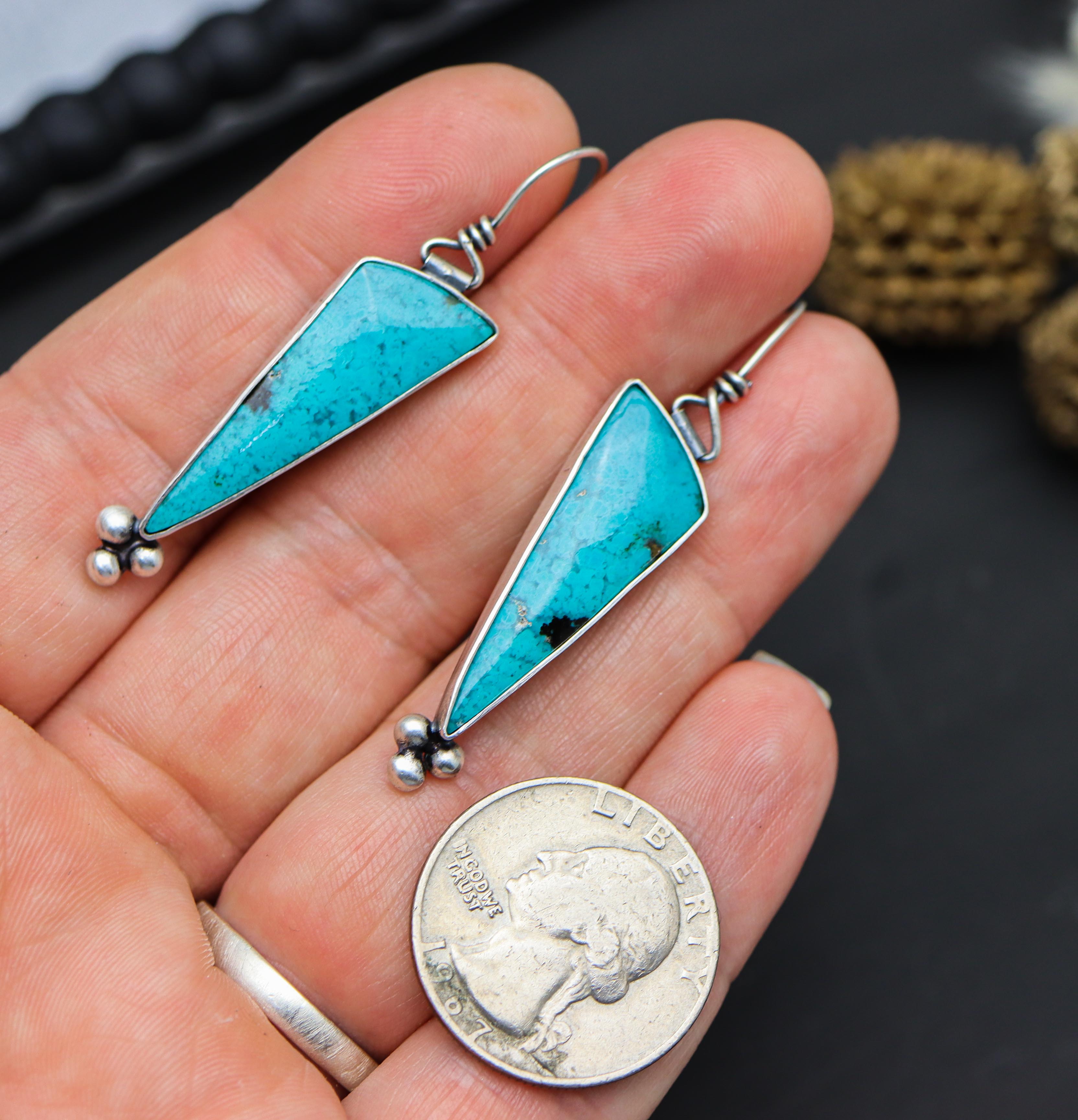 Powderfall Chrysocolla with Tenorite Dangle Earrings Sterling Silver