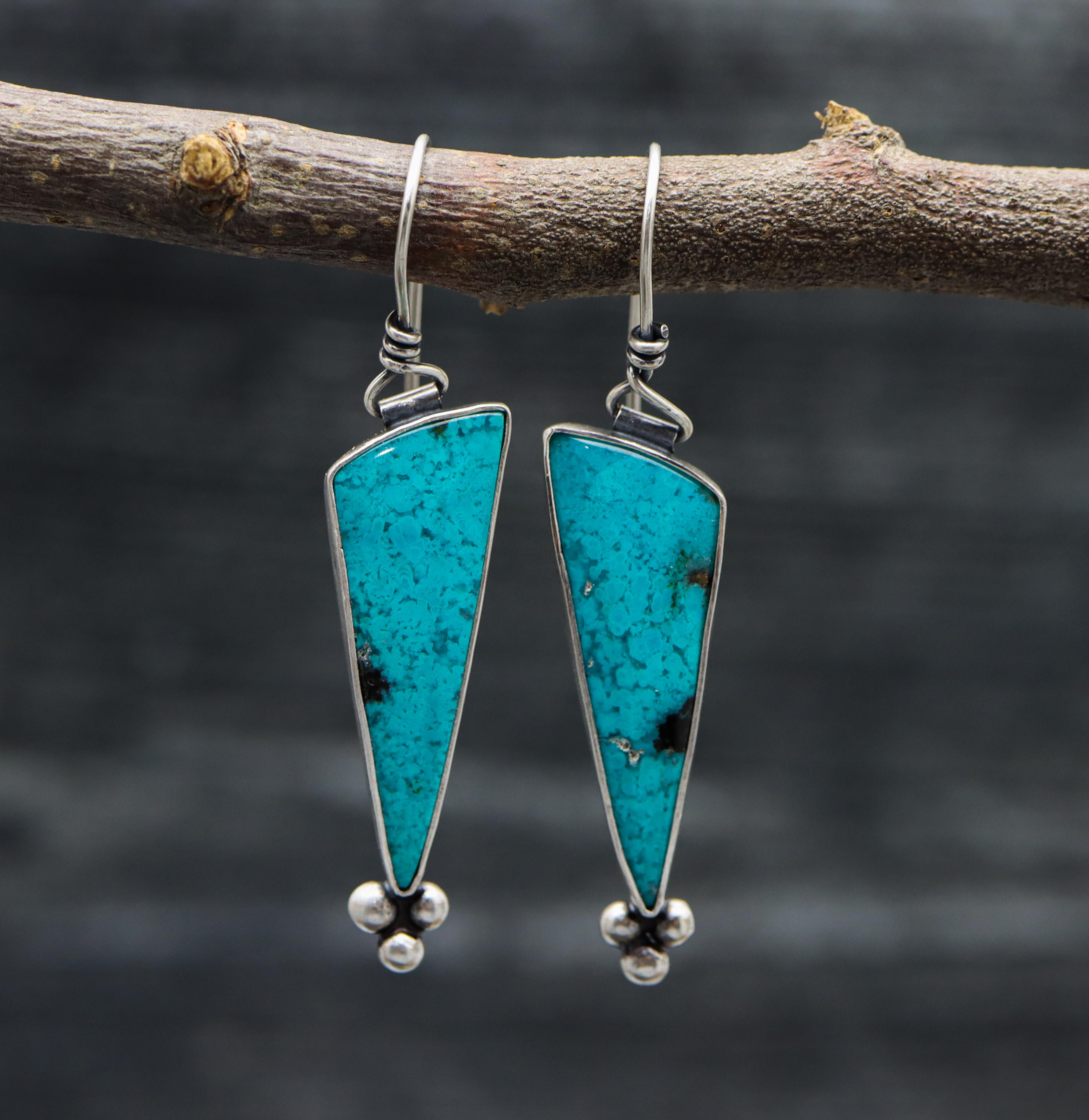 Powderfall Chrysocolla with Tenorite Dangle Earrings Sterling Silver