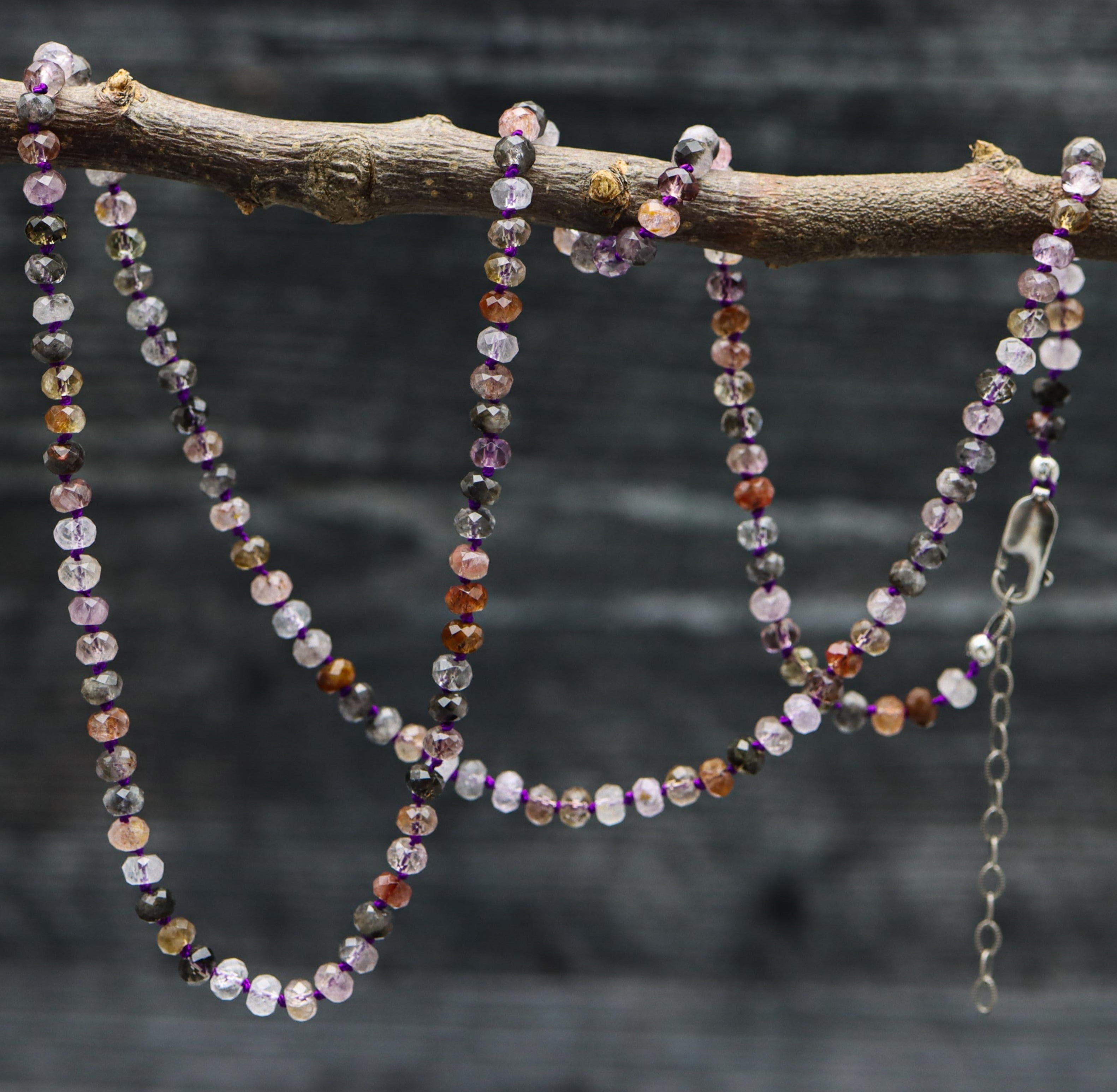 Super Seven Hand Knotted Bead Necklace Sterling Silver
