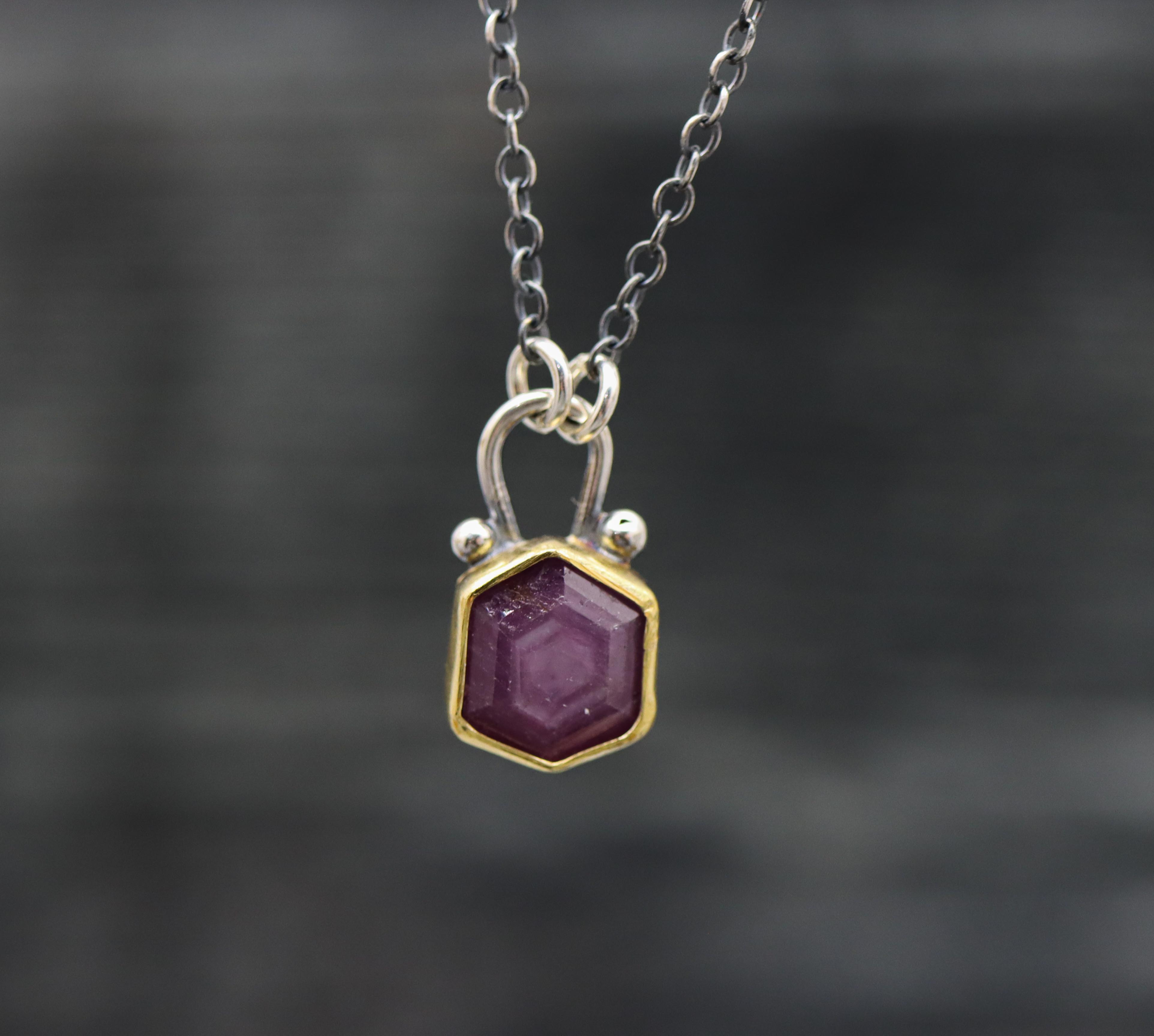 Ruby Pendant Necklace Sterling Silver and 22k Gold