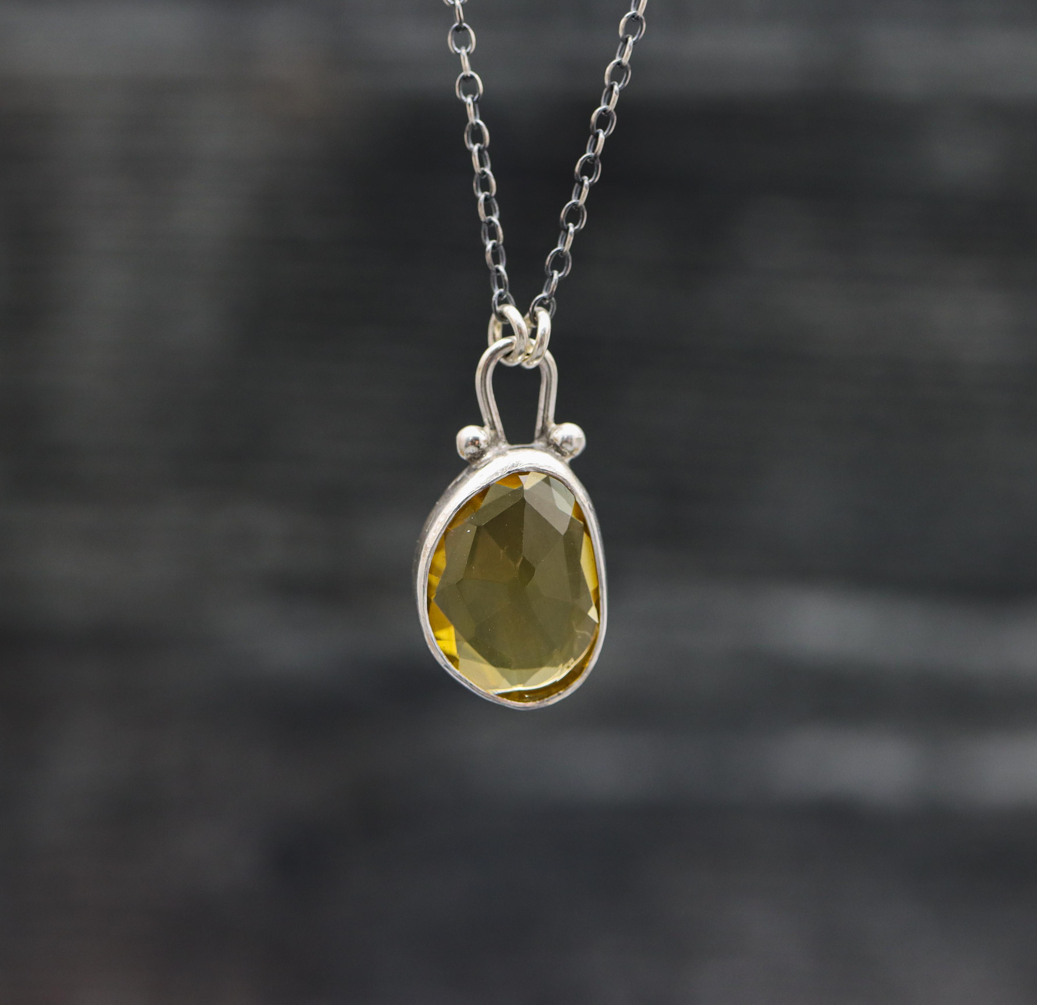 Sunny Yellow Citrine Pendant Necklace Sterling Silver