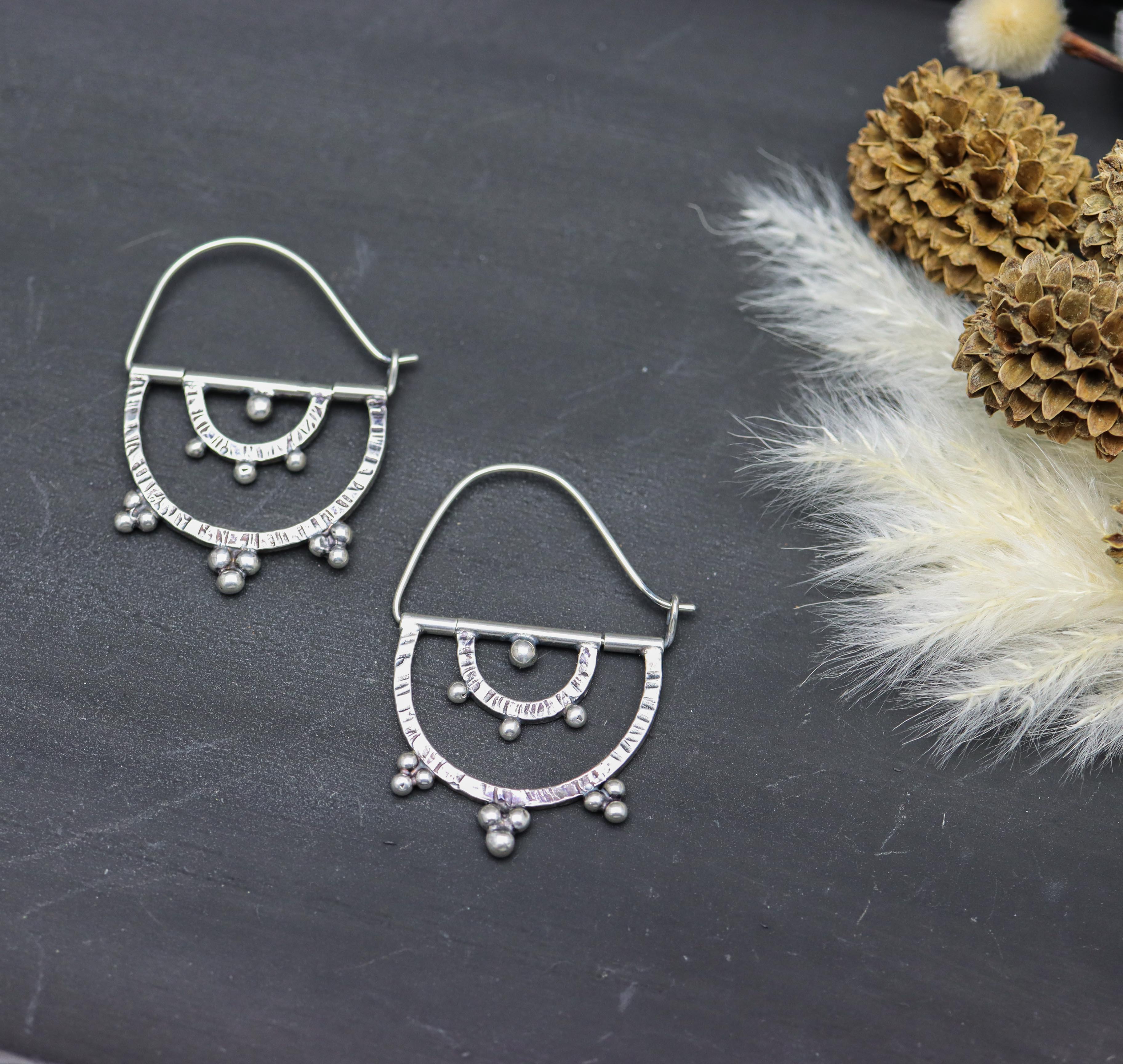 Granulated Kinetic Double Semi-Circle Earrings in Sterling Silver