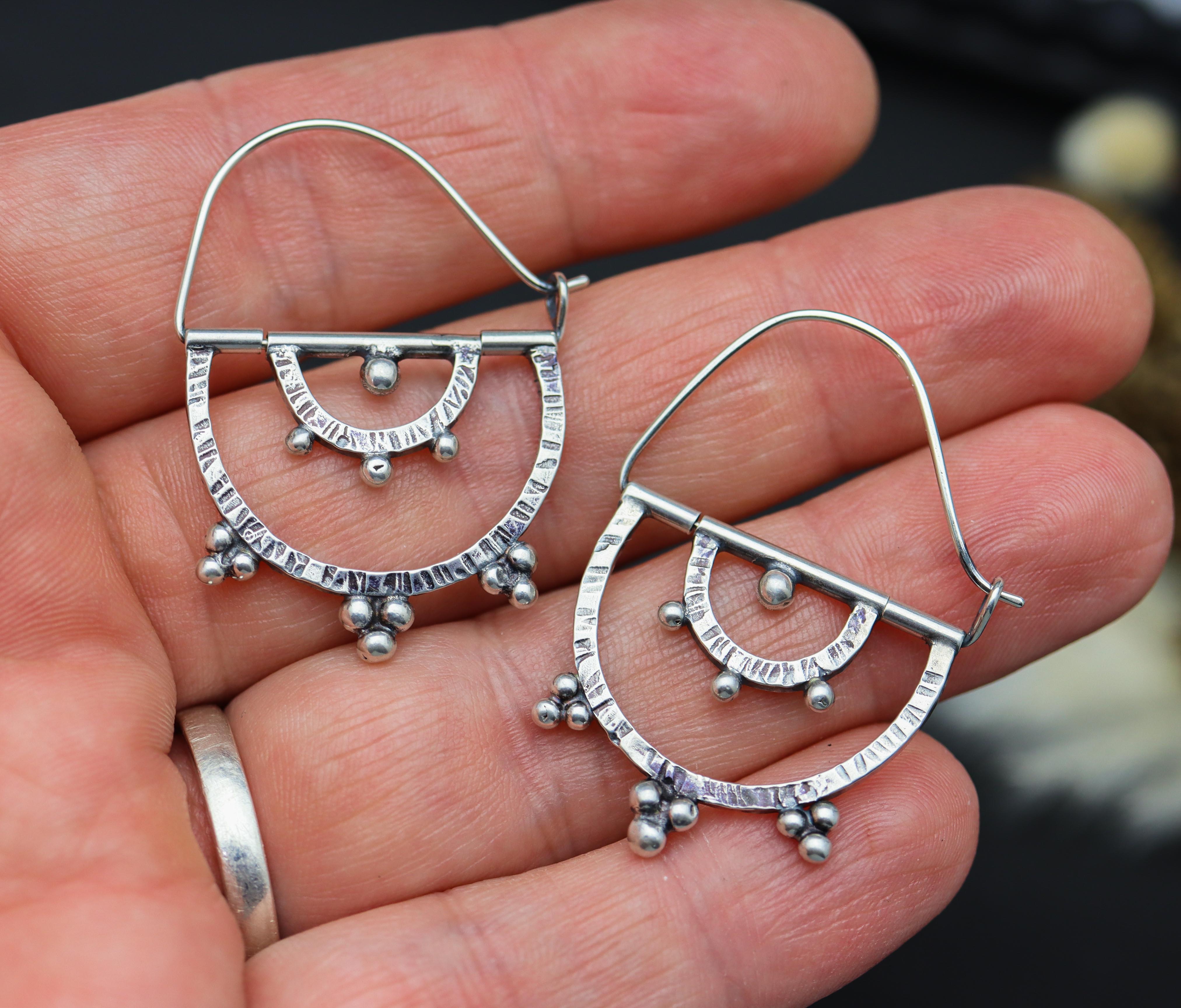 Granulated Kinetic Double Semi-Circle Earrings in Sterling Silver