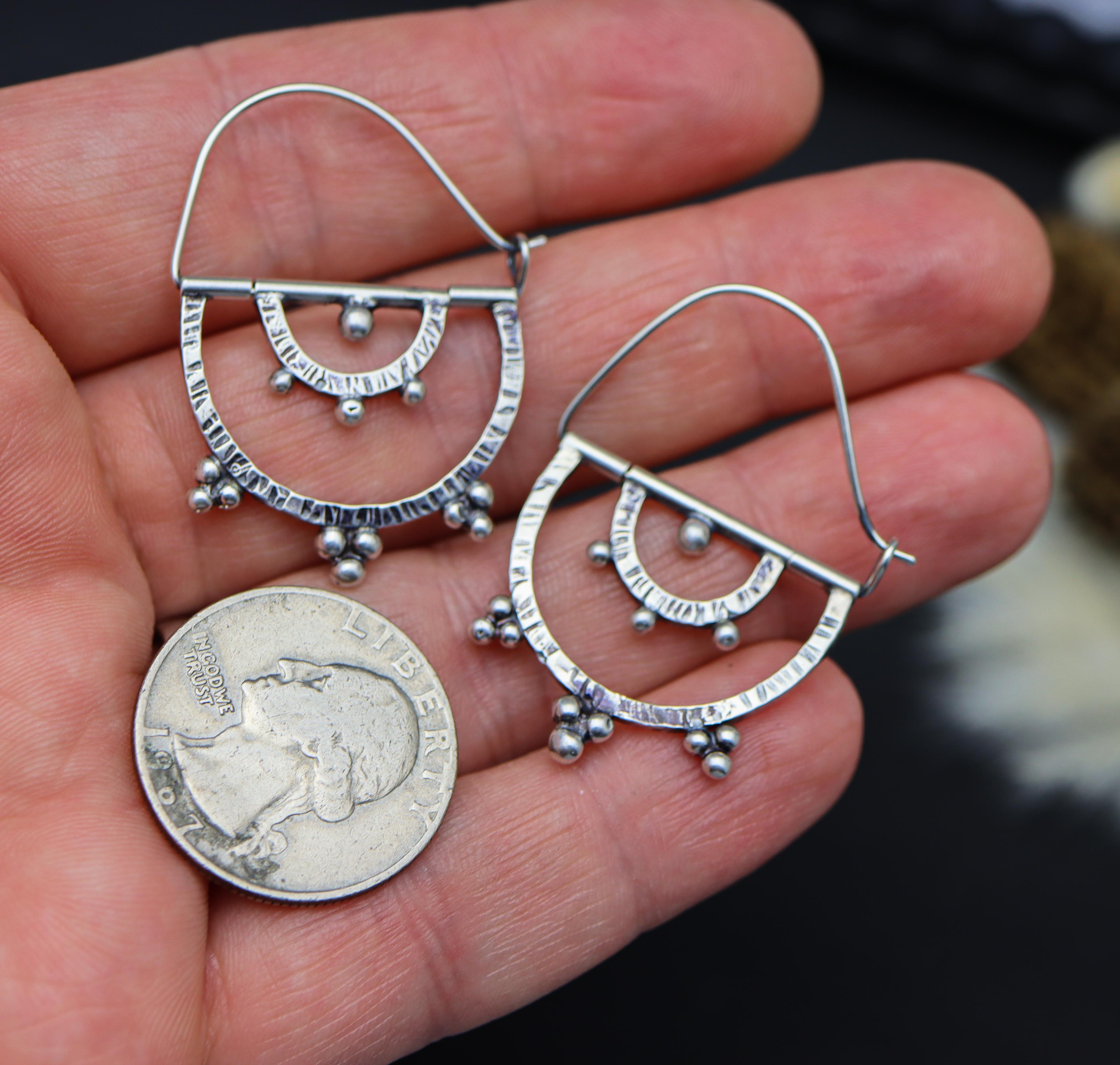 Granulated Kinetic Double Semi-Circle Earrings in Sterling Silver