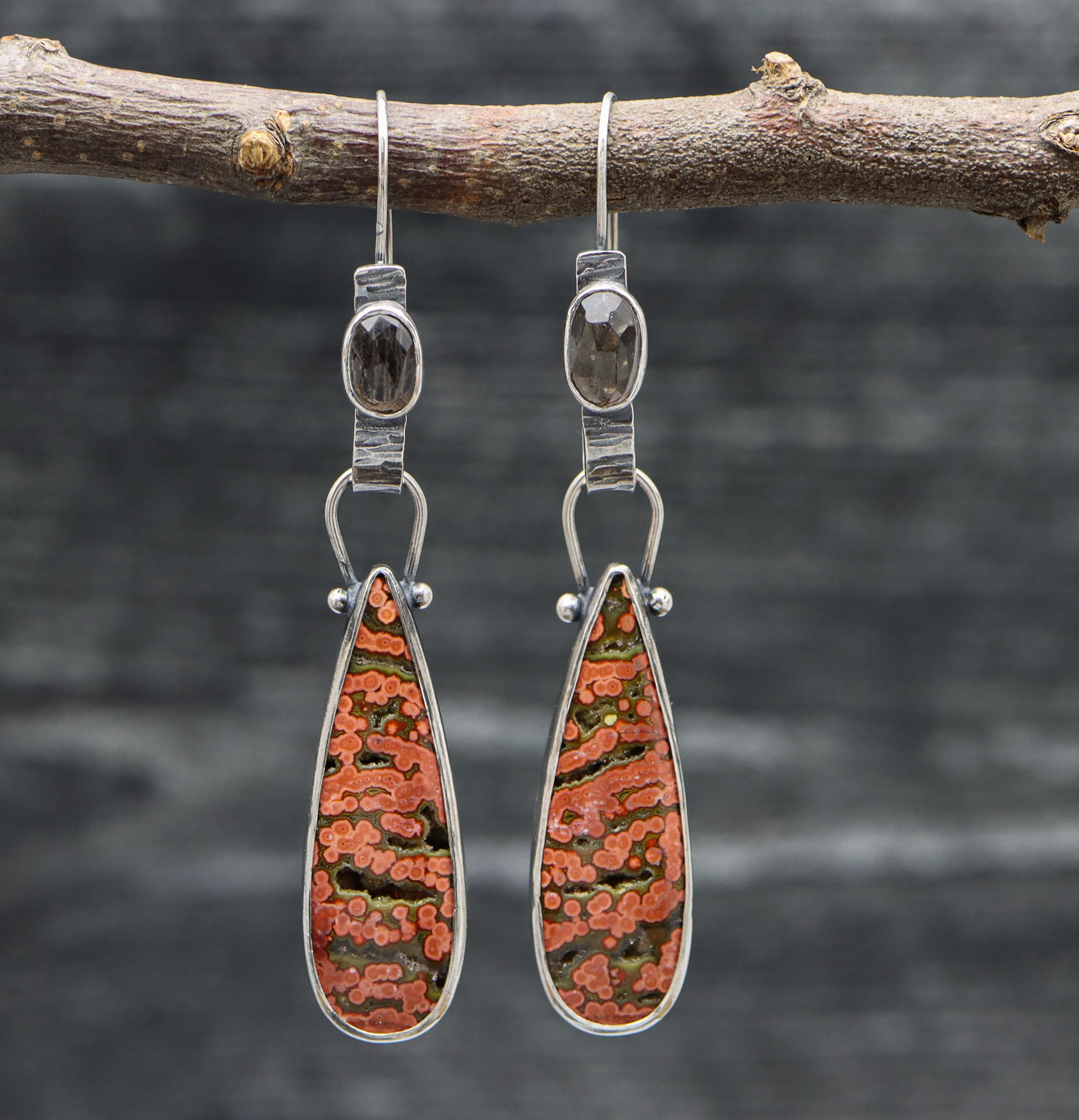 Orbicular Jasper and Agni Manitite Convertible Dangle Earrings Sterling Silver