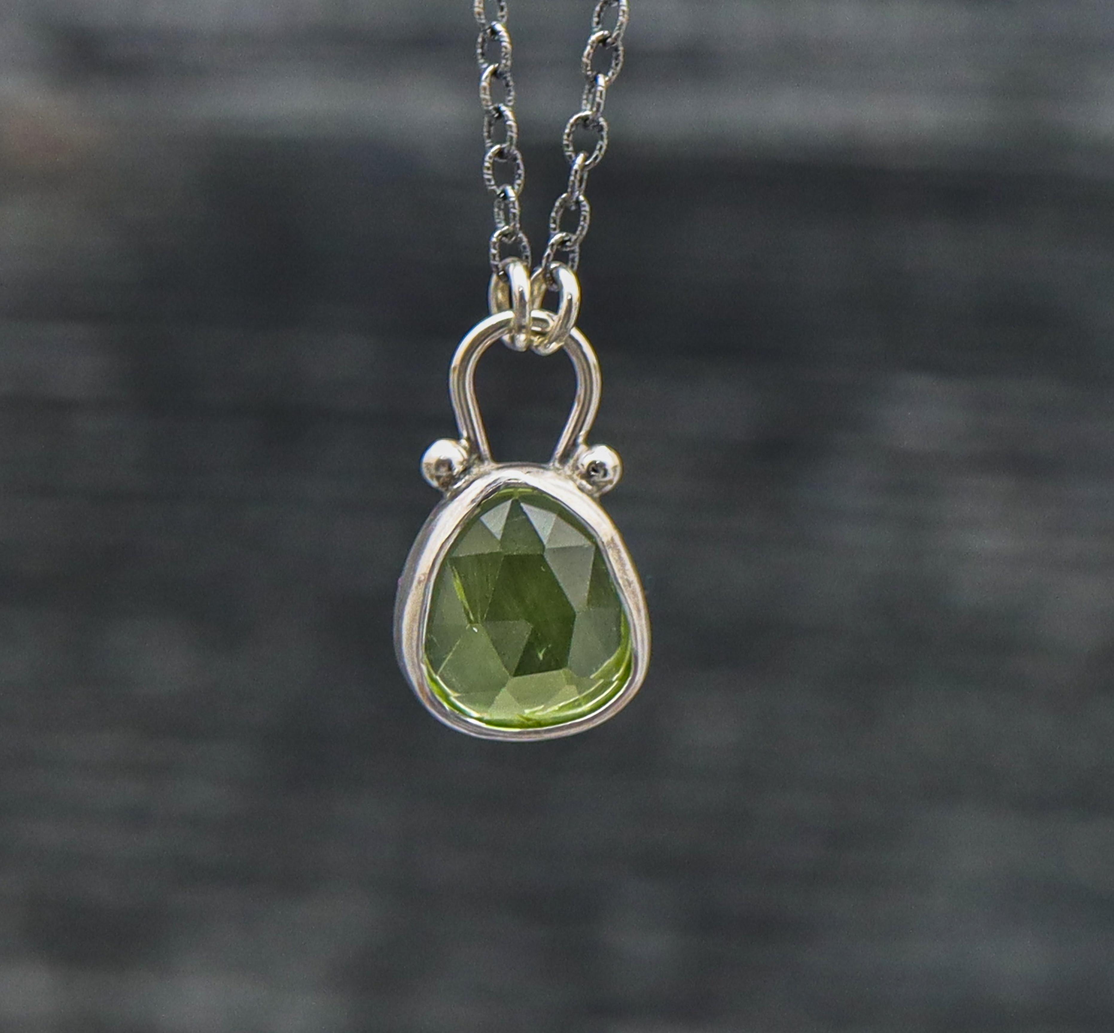 Green Peridot Pendant Necklace Sterling Silver