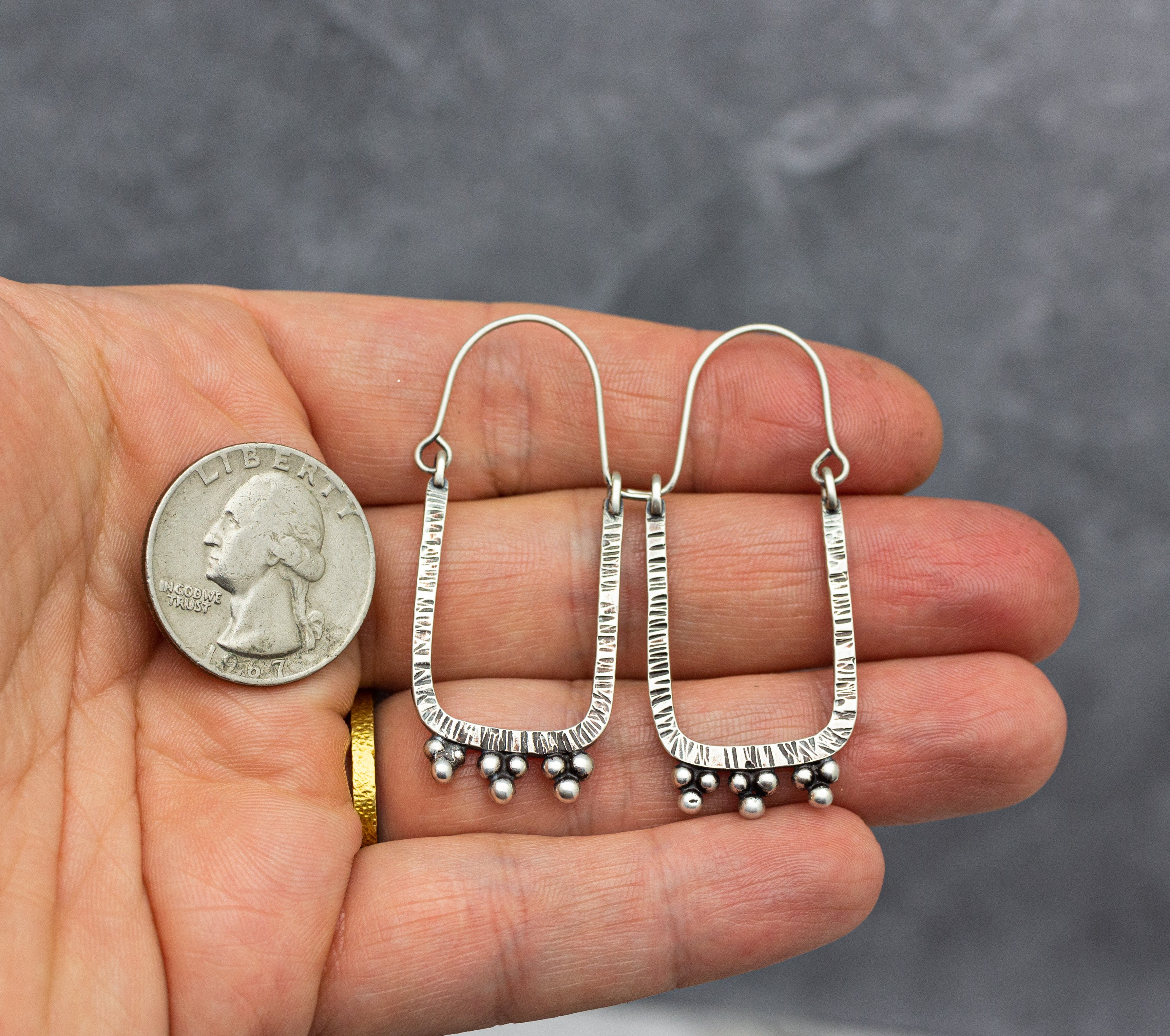 Rectangle Granulated Hoop Earrings in Sterling Silver Made To Order