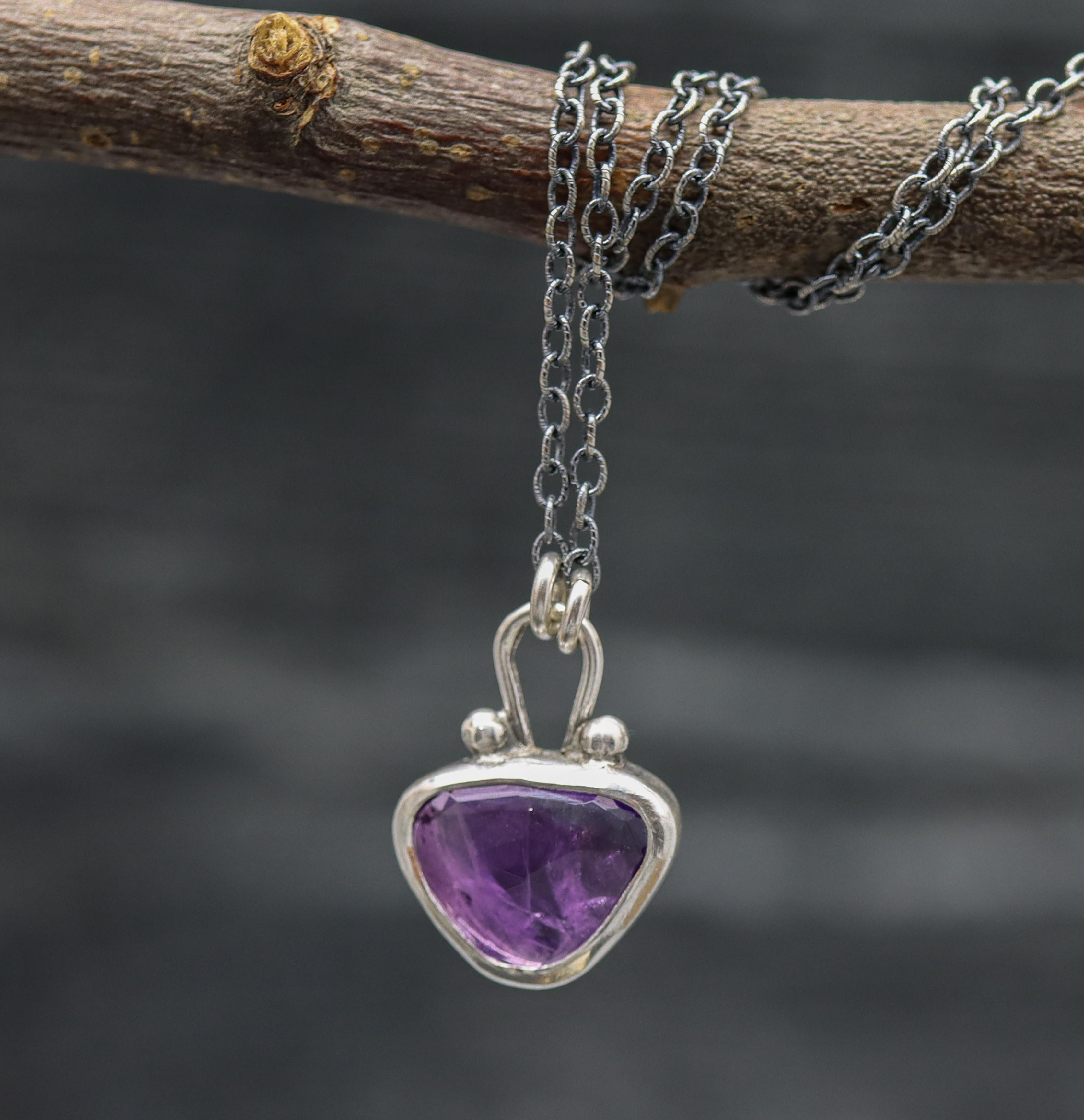 Amethyst Petite Pendant Necklace in Sterling Silver
