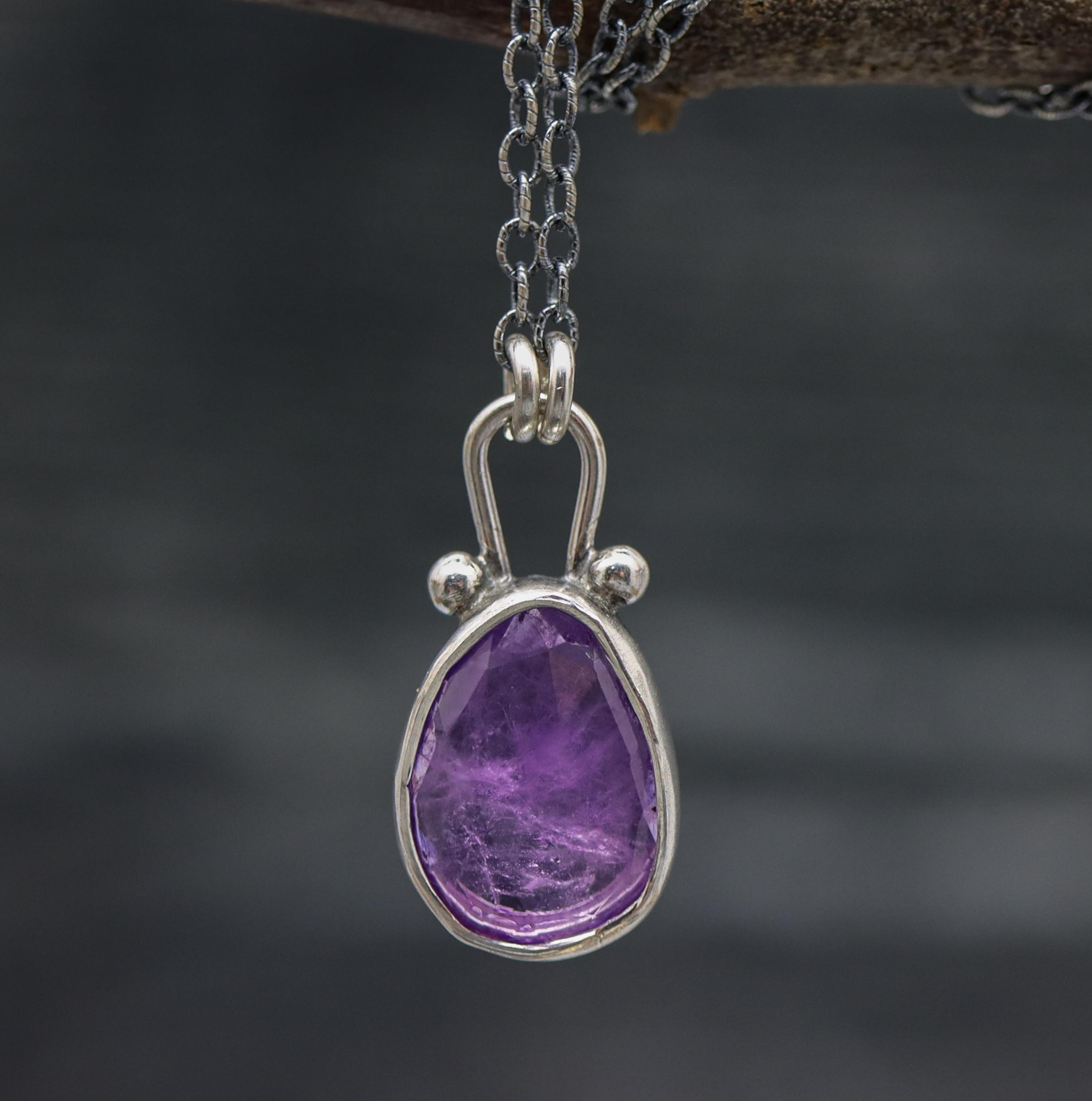 Amethyst Petite Pendant Necklace in Sterling Silver