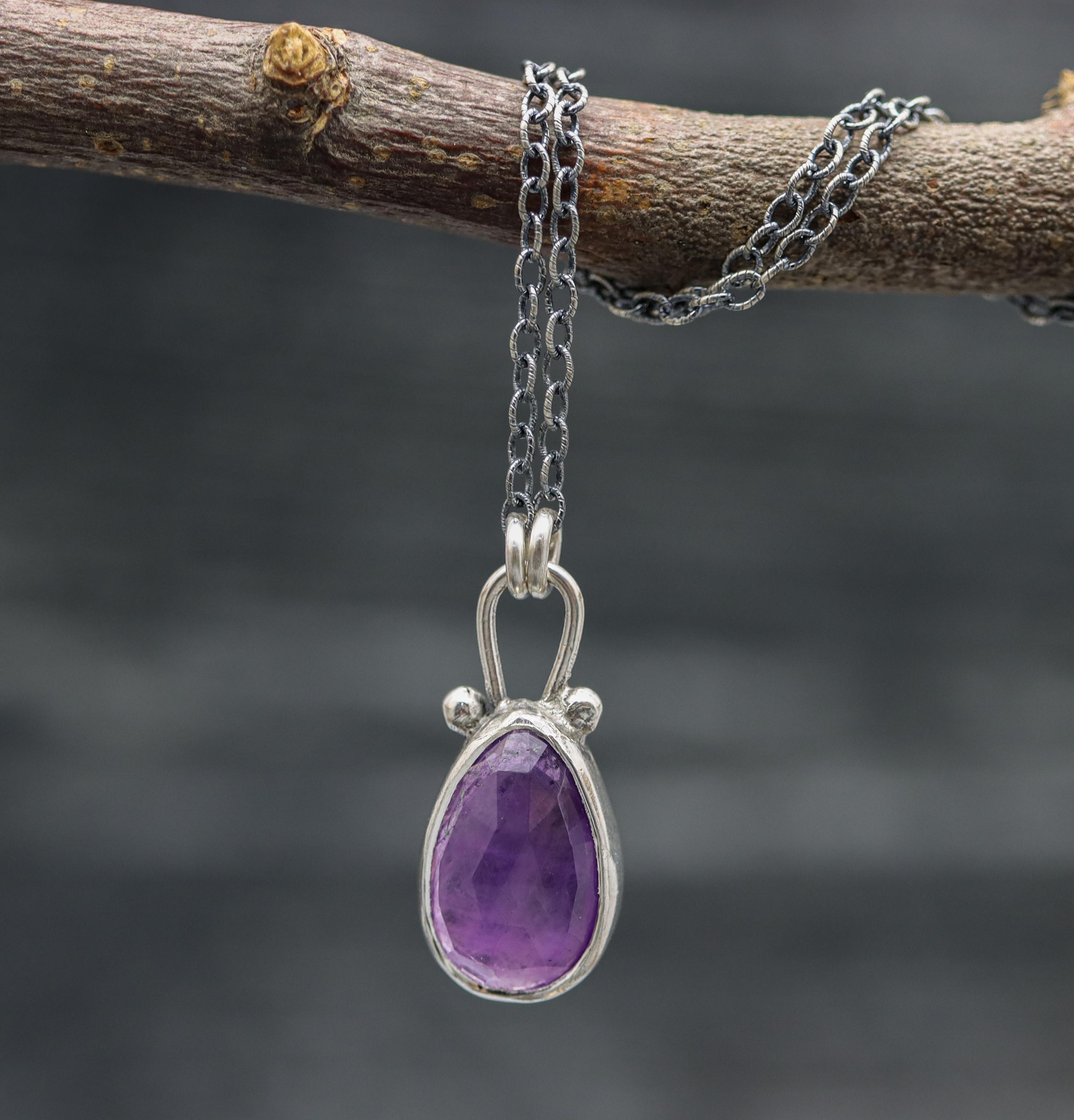Amethyst Pendant Necklace Sterling Silver