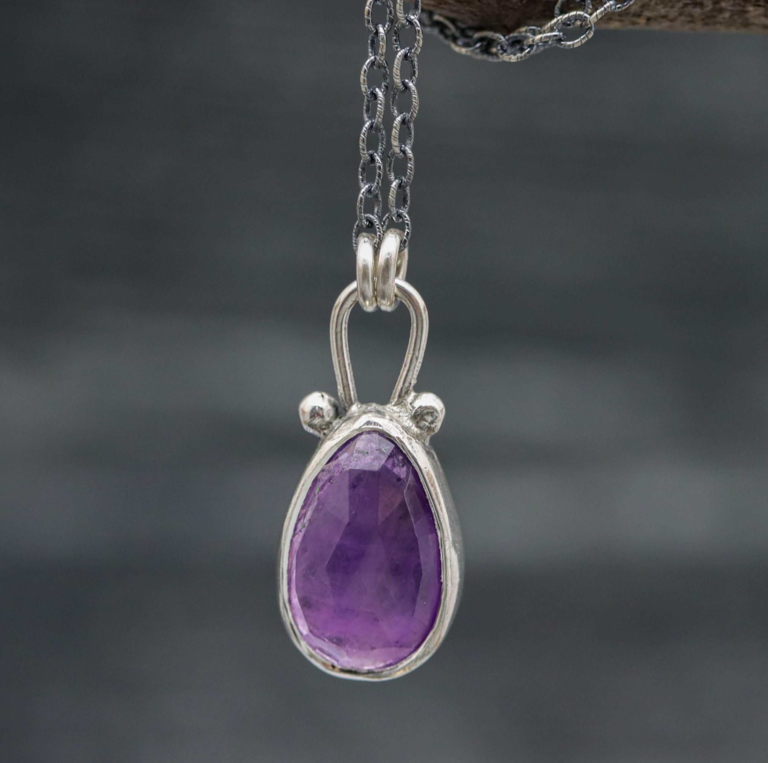 Amethyst Petite Pendant Necklace in Sterling Silver