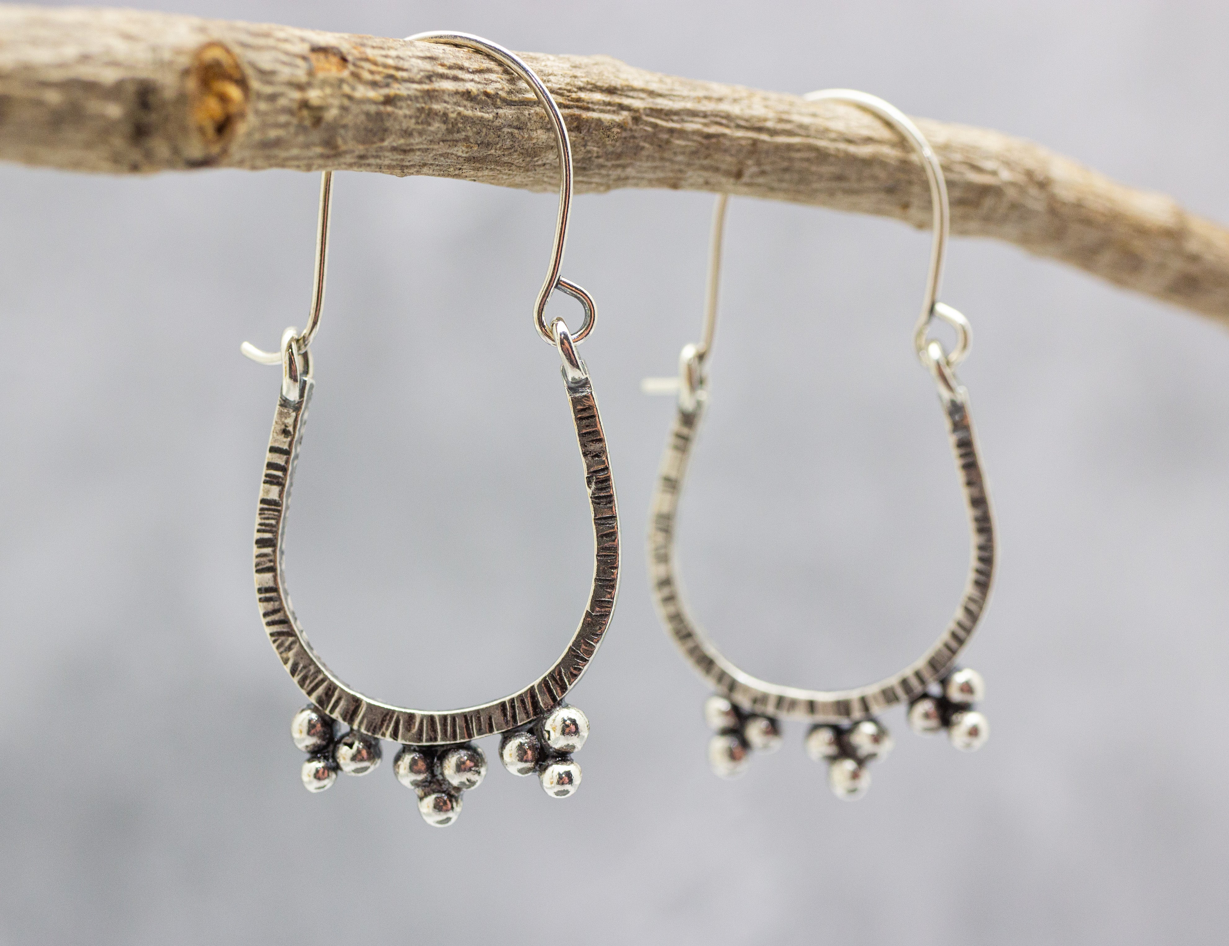 Medium Granulated Hoop Earrings in Sterling Silver Made To Order