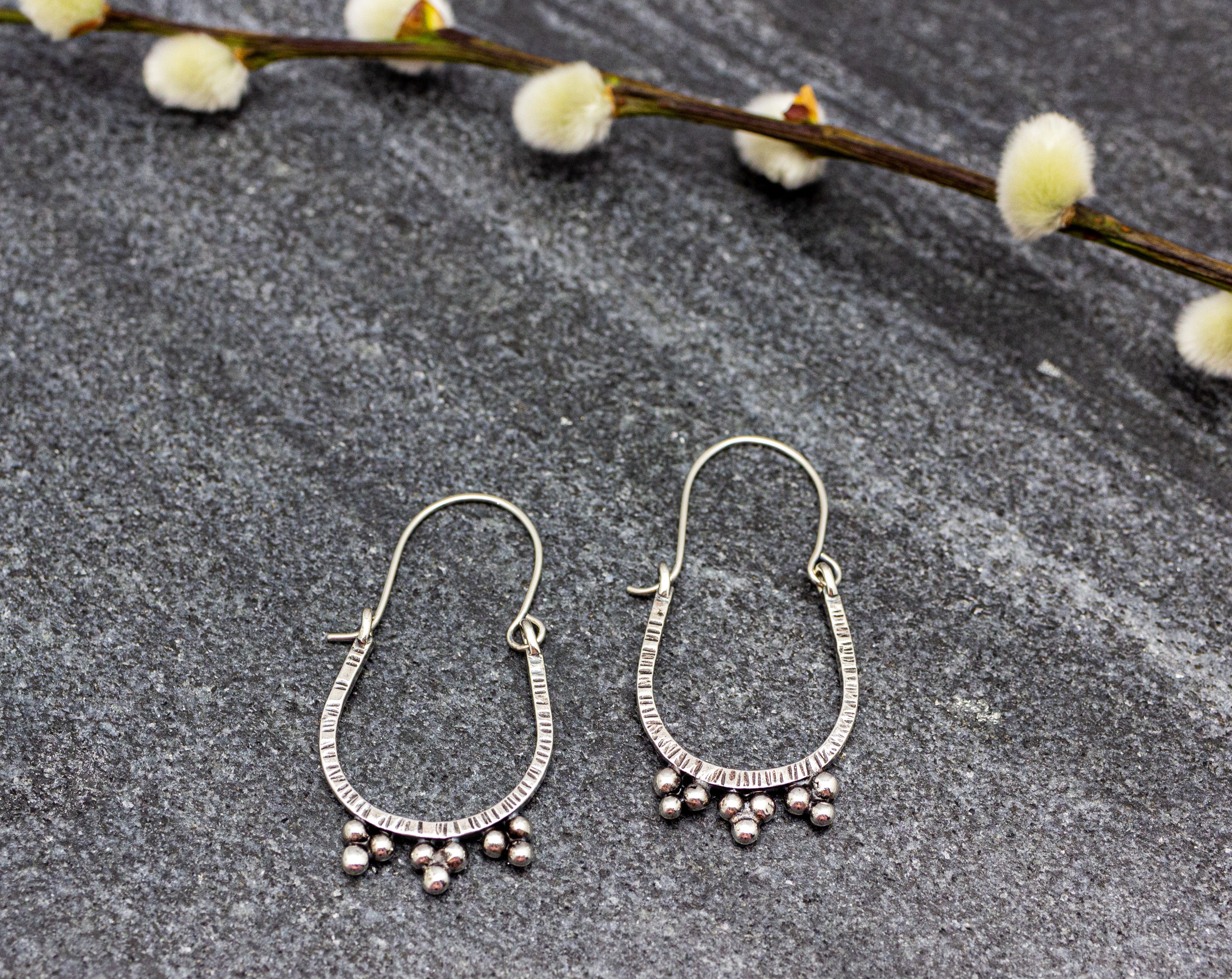 Medium Granulated Hoop Earrings in Sterling Silver Made To Order