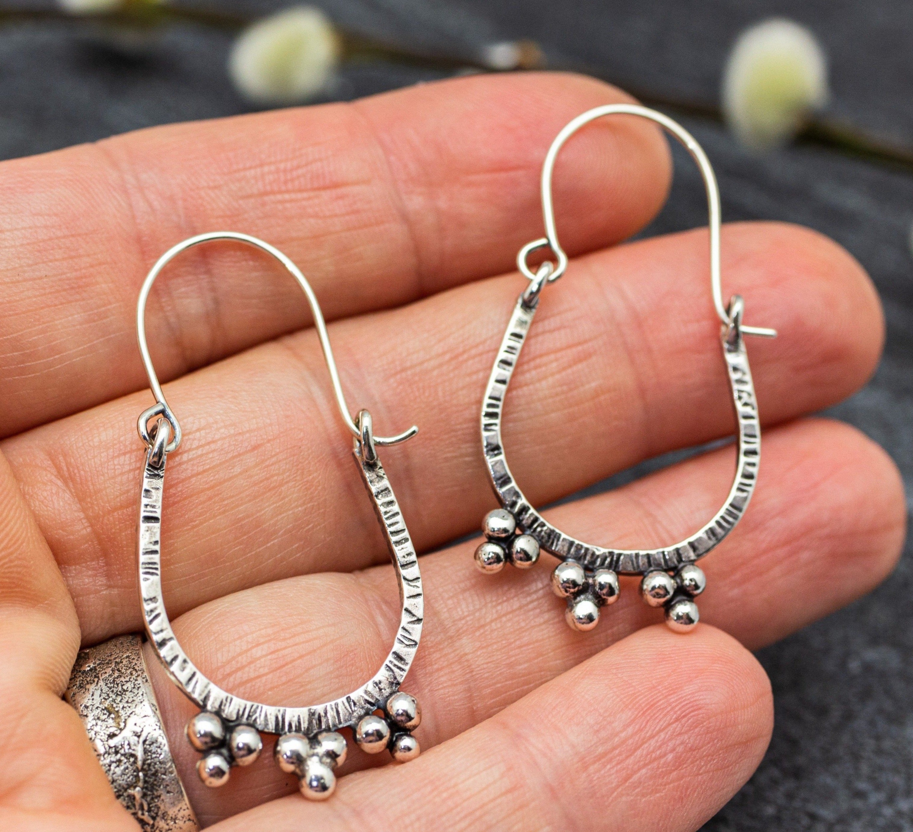 Medium Granulated Hoop Earrings in Sterling Silver Made To Order