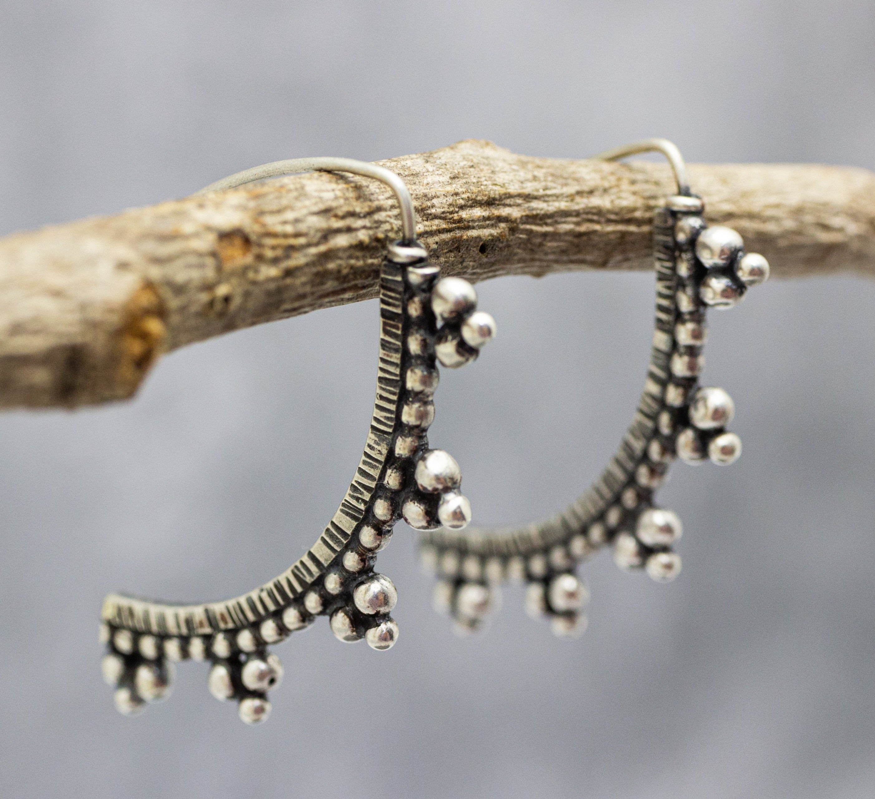 Granulated Arc Earrings in Sterling Silver Made To Order