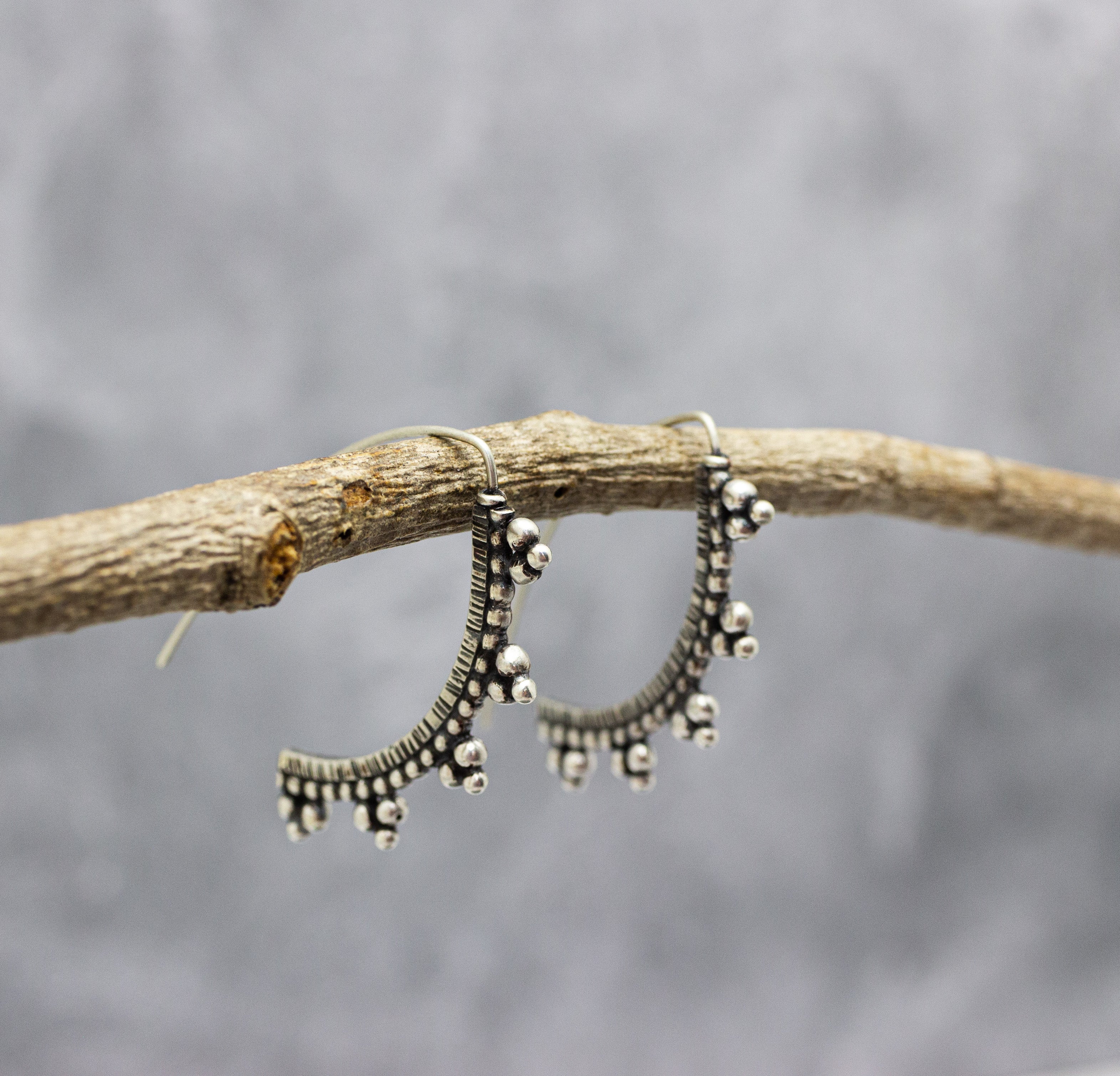 Granulated Arc Earrings in Sterling Silver Made To Order