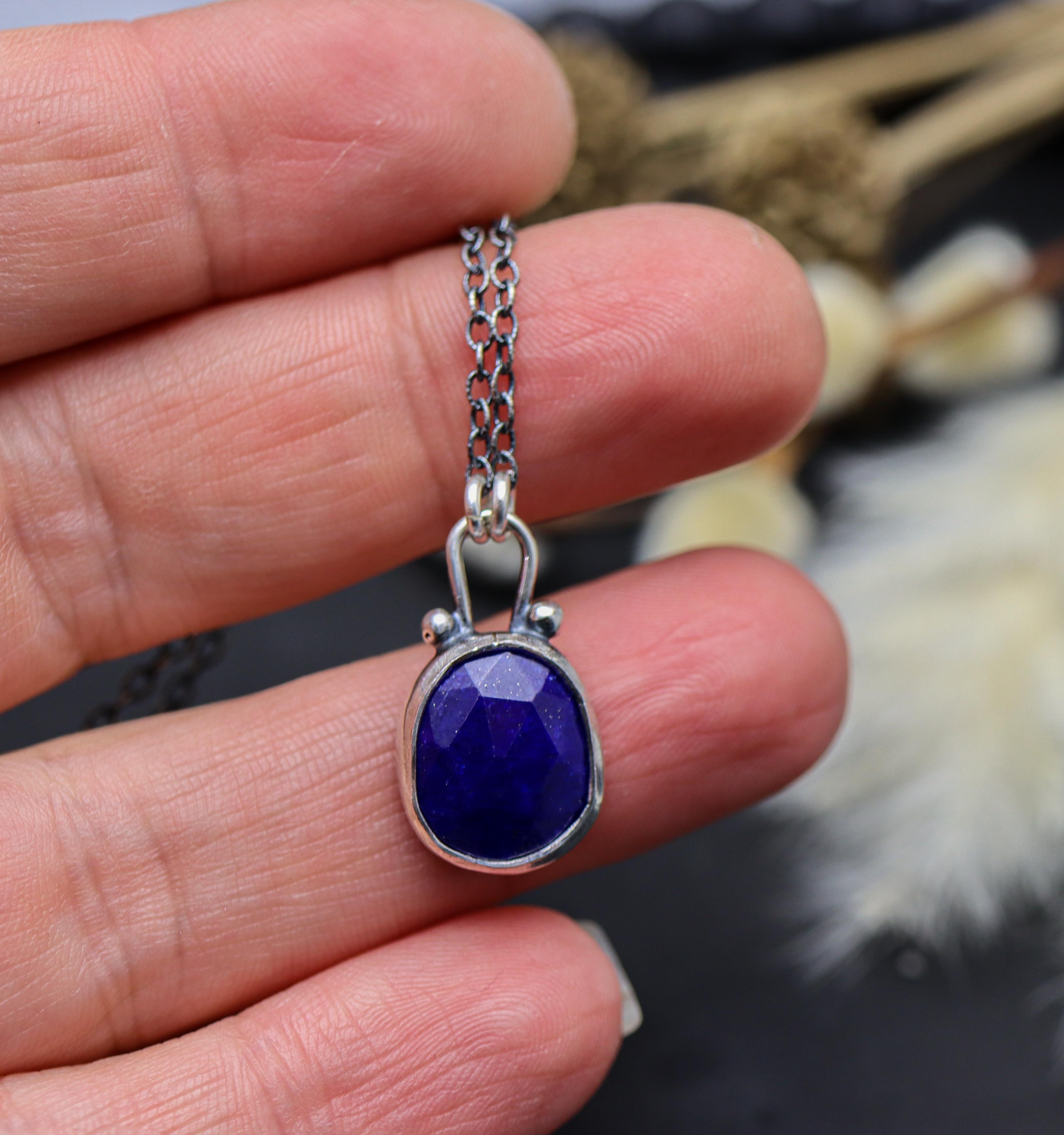Blue Lapis Petite Pendant Necklace in Sterling Silver