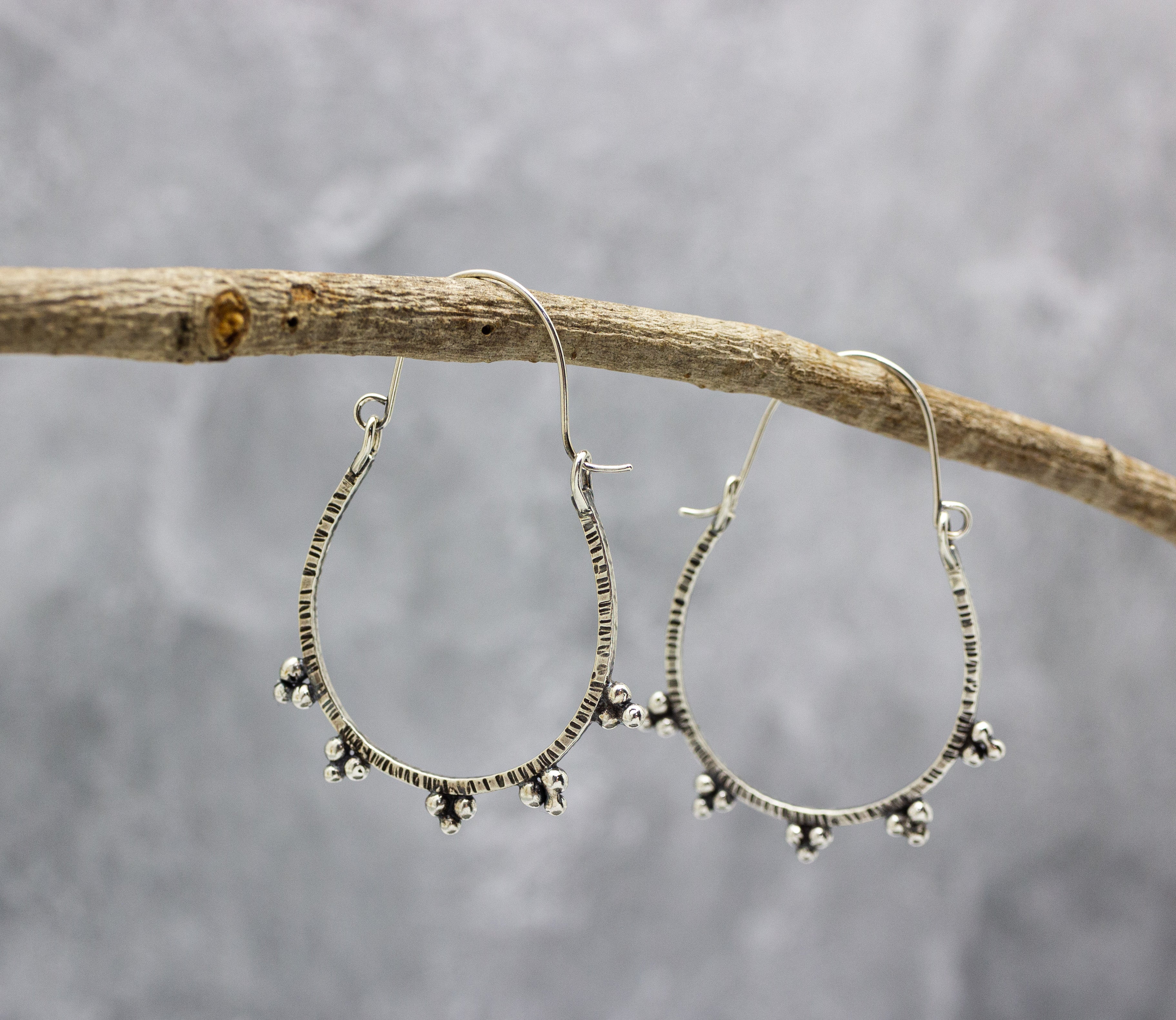 Large Granulated Hoop Earrings in Sterling Silver Made To Order