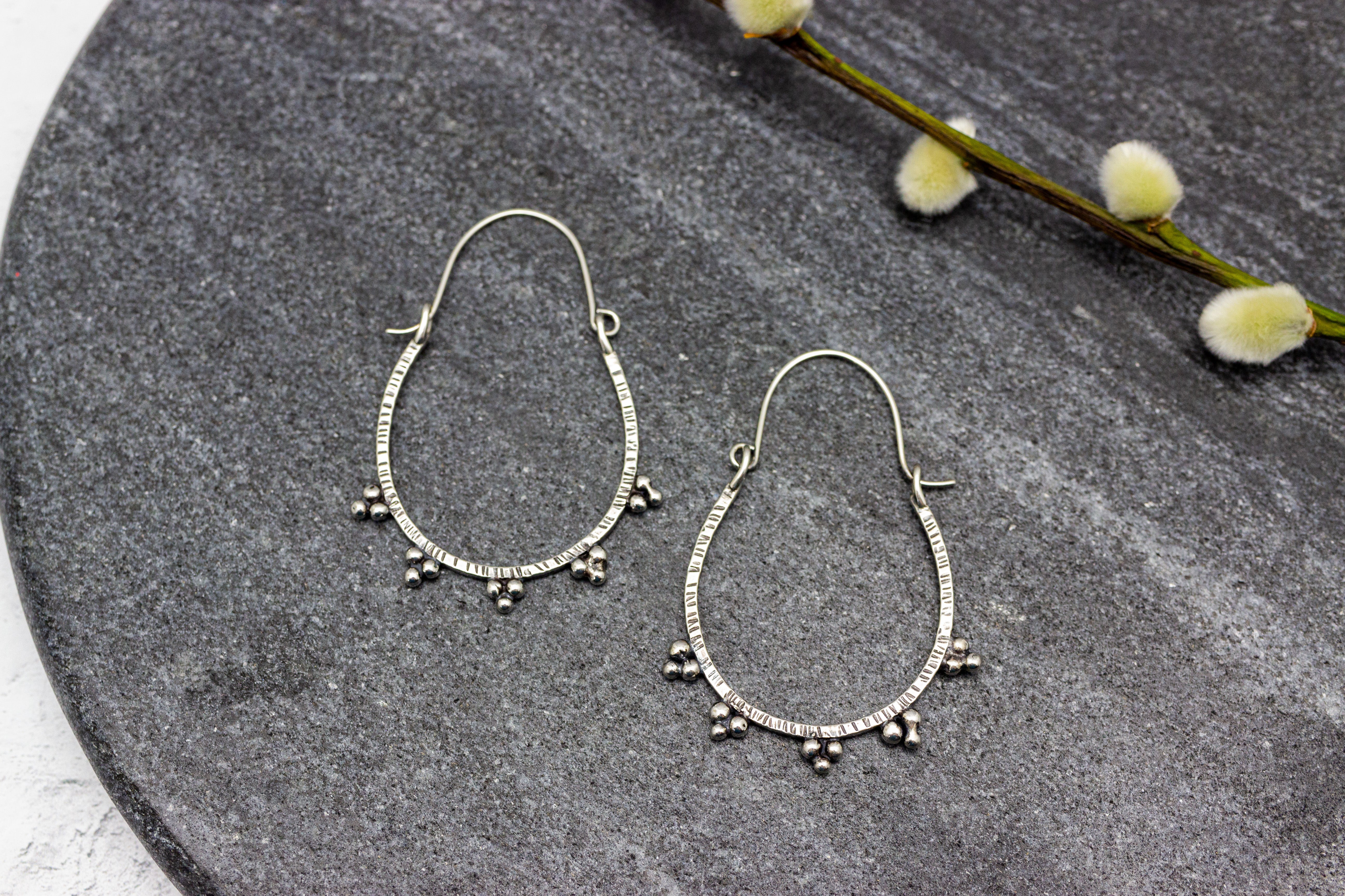 Large Granulated Hoop Earrings in Sterling Silver Made To Order