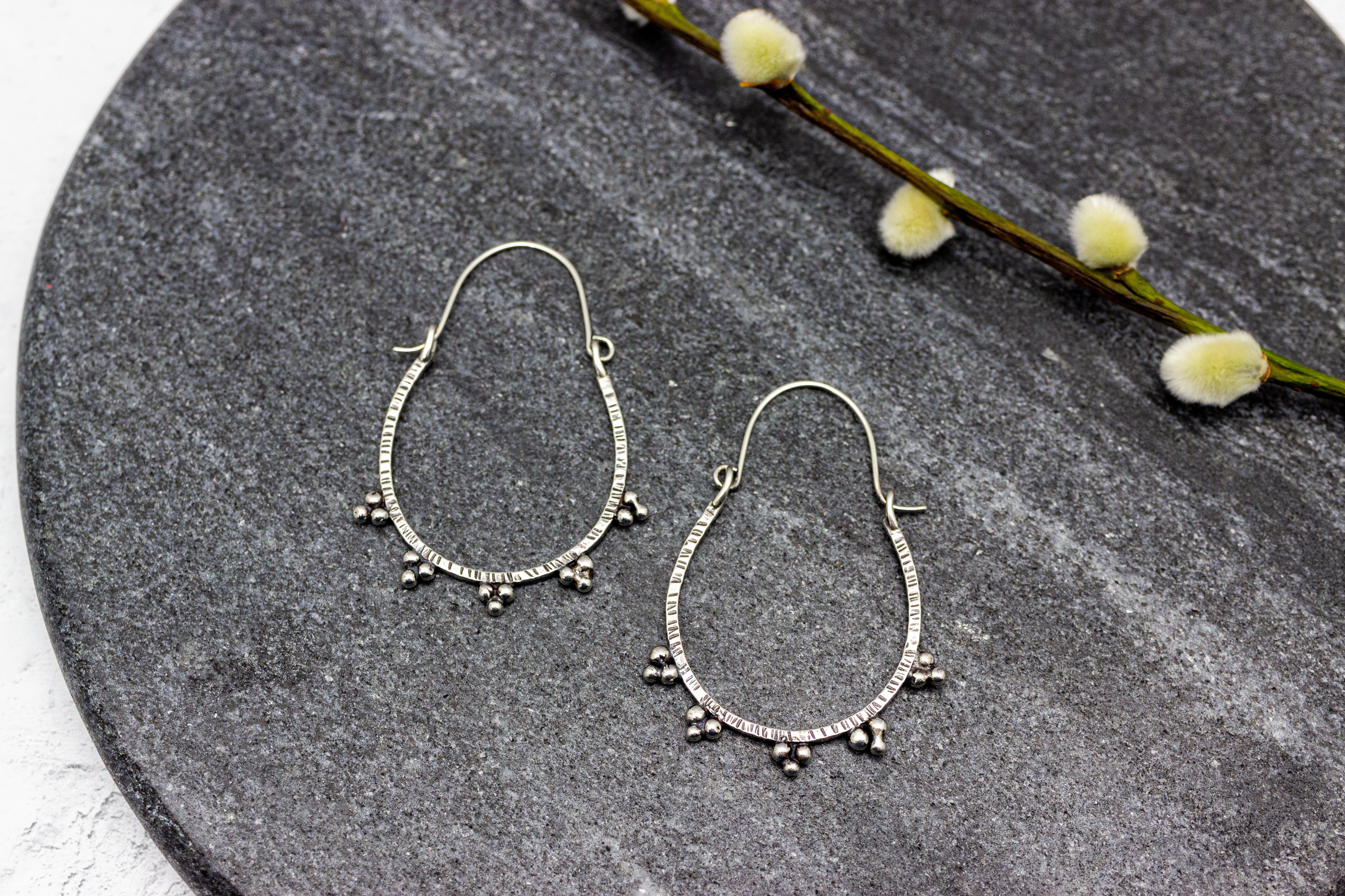Large Granulated Hoop Earrings in Sterling Silver Made To Order