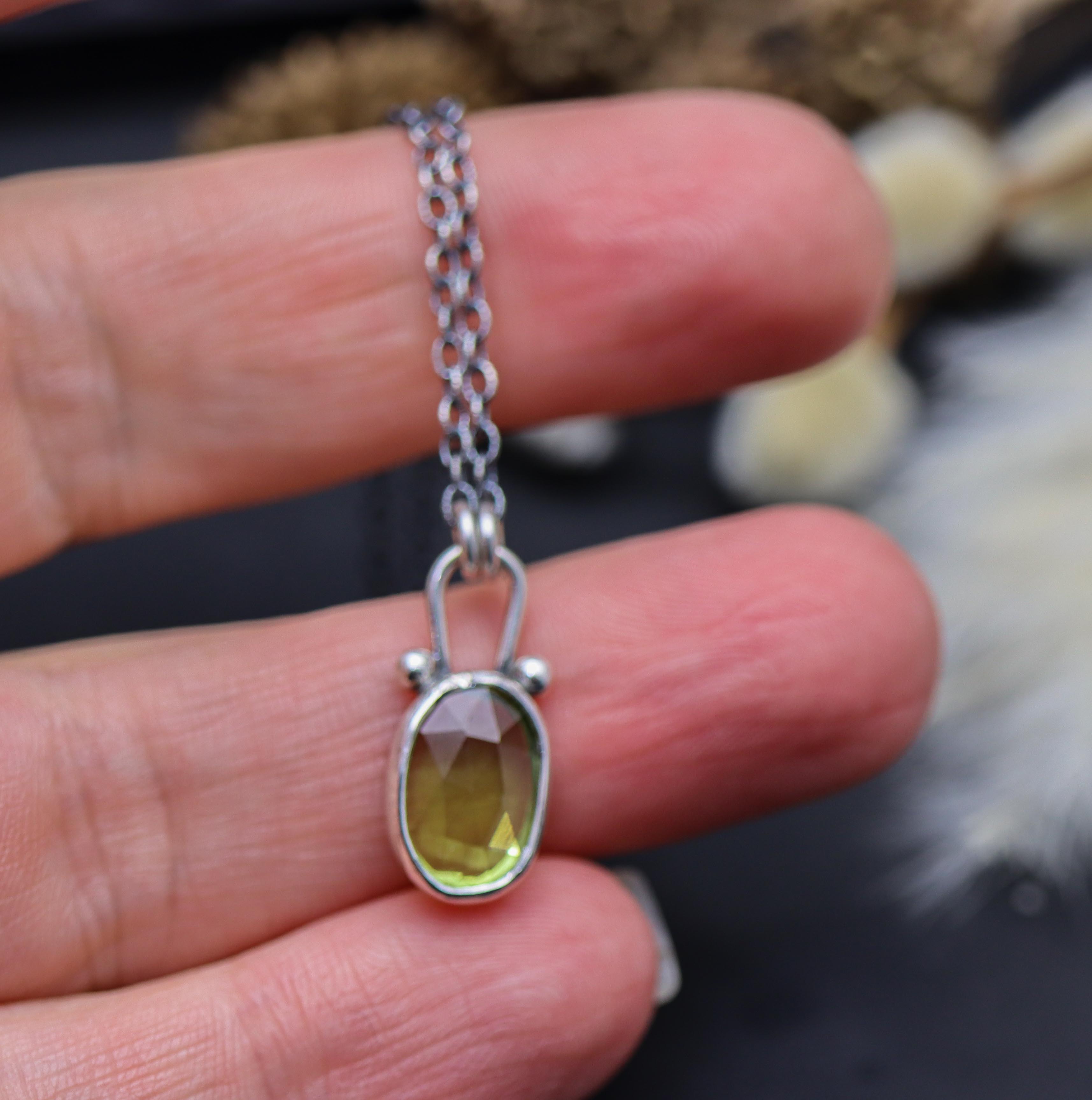 Green Peridot Petite Pendant Necklace in Sterling Silver