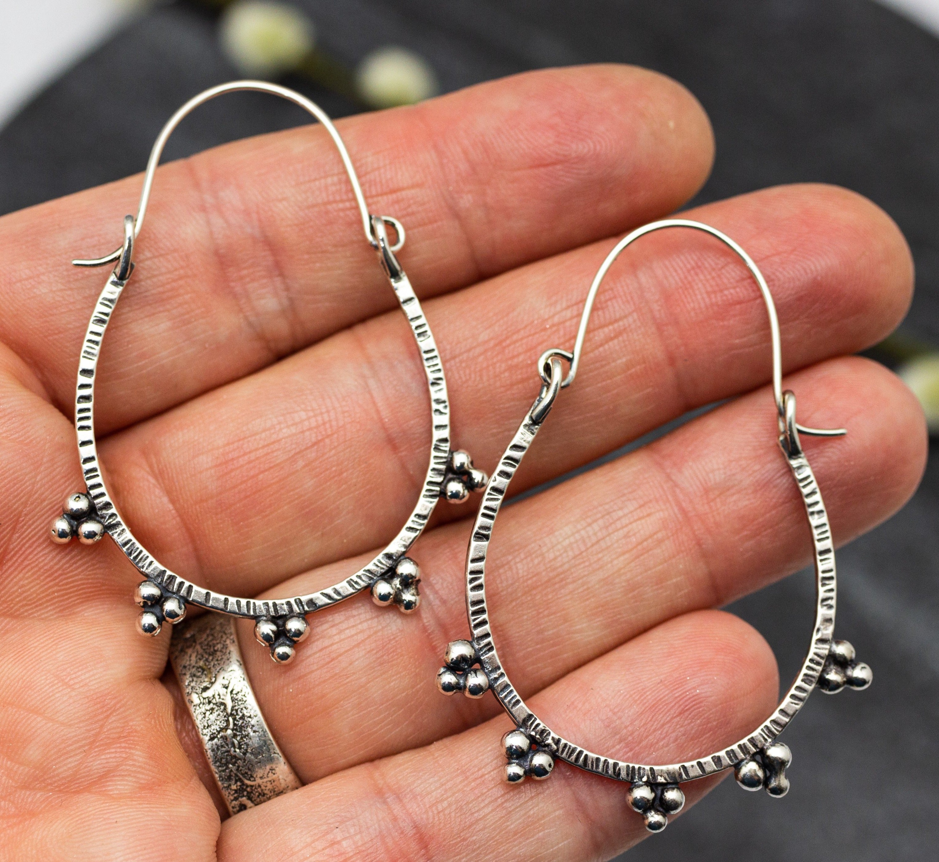 Large Granulated Hoop Earrings in Sterling Silver Made To Order