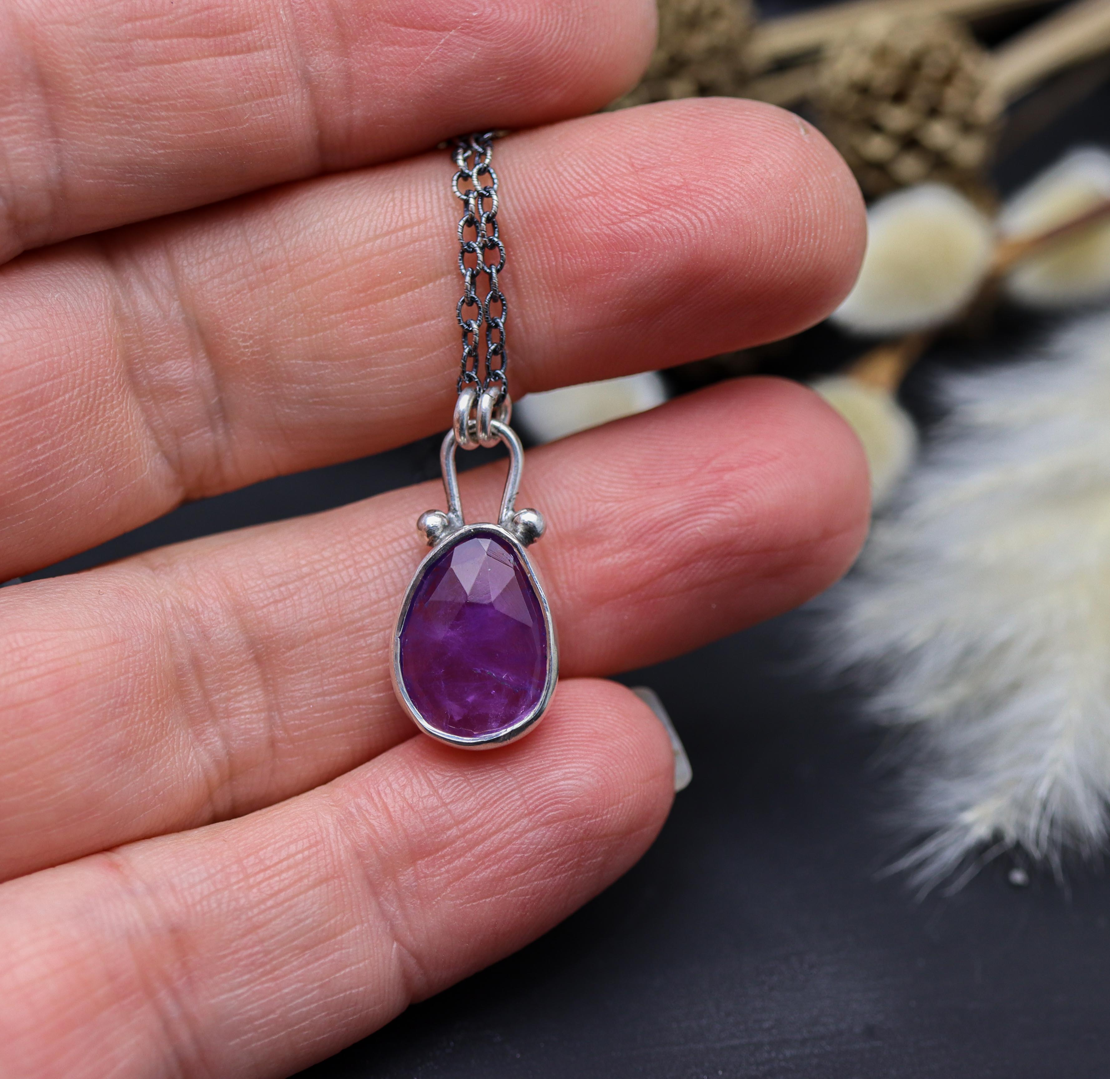 Amethyst Petite Pendant Necklace in Sterling Silver