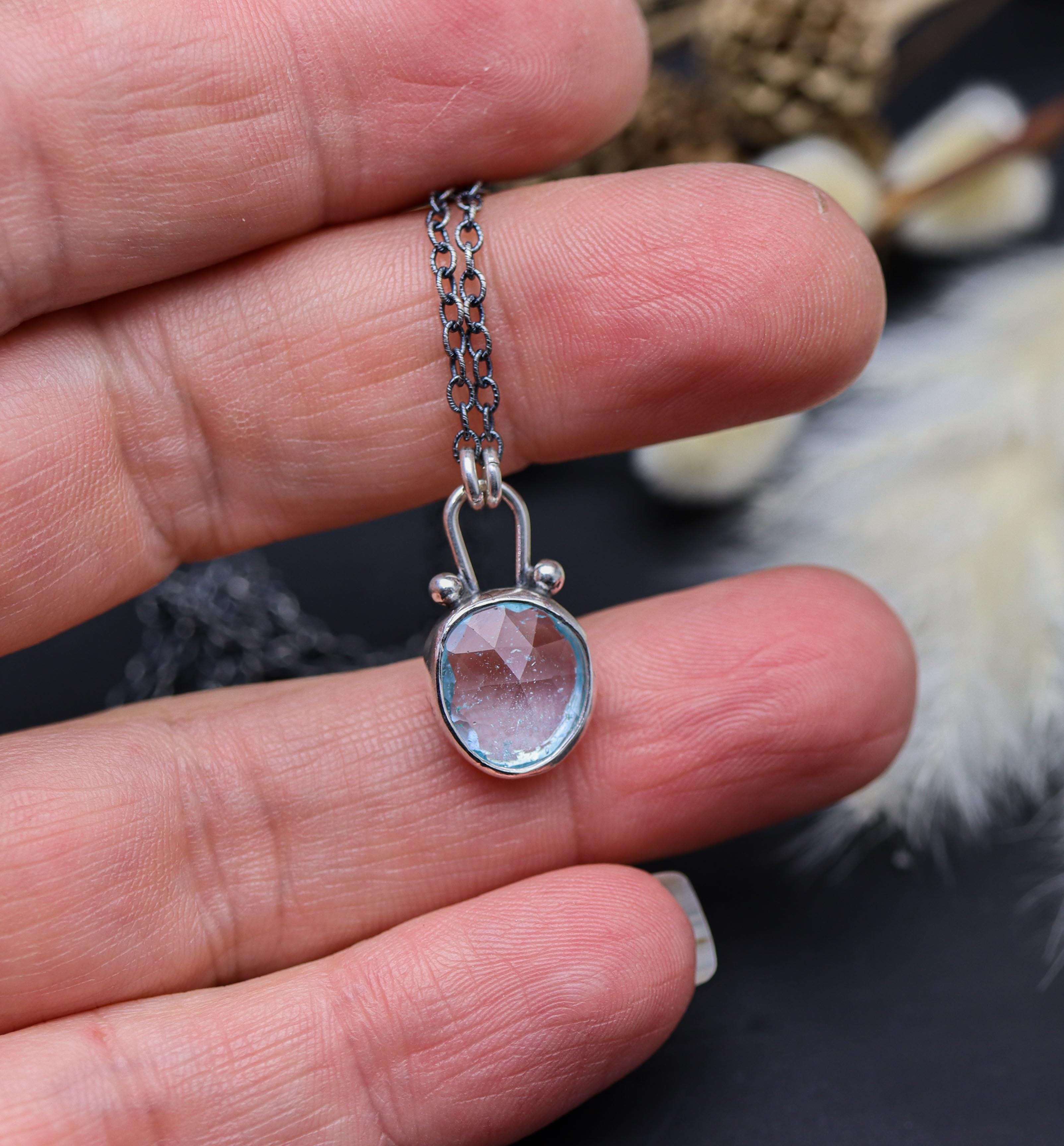 Blue Topaz Petite Pendant Necklace in Sterling Silver