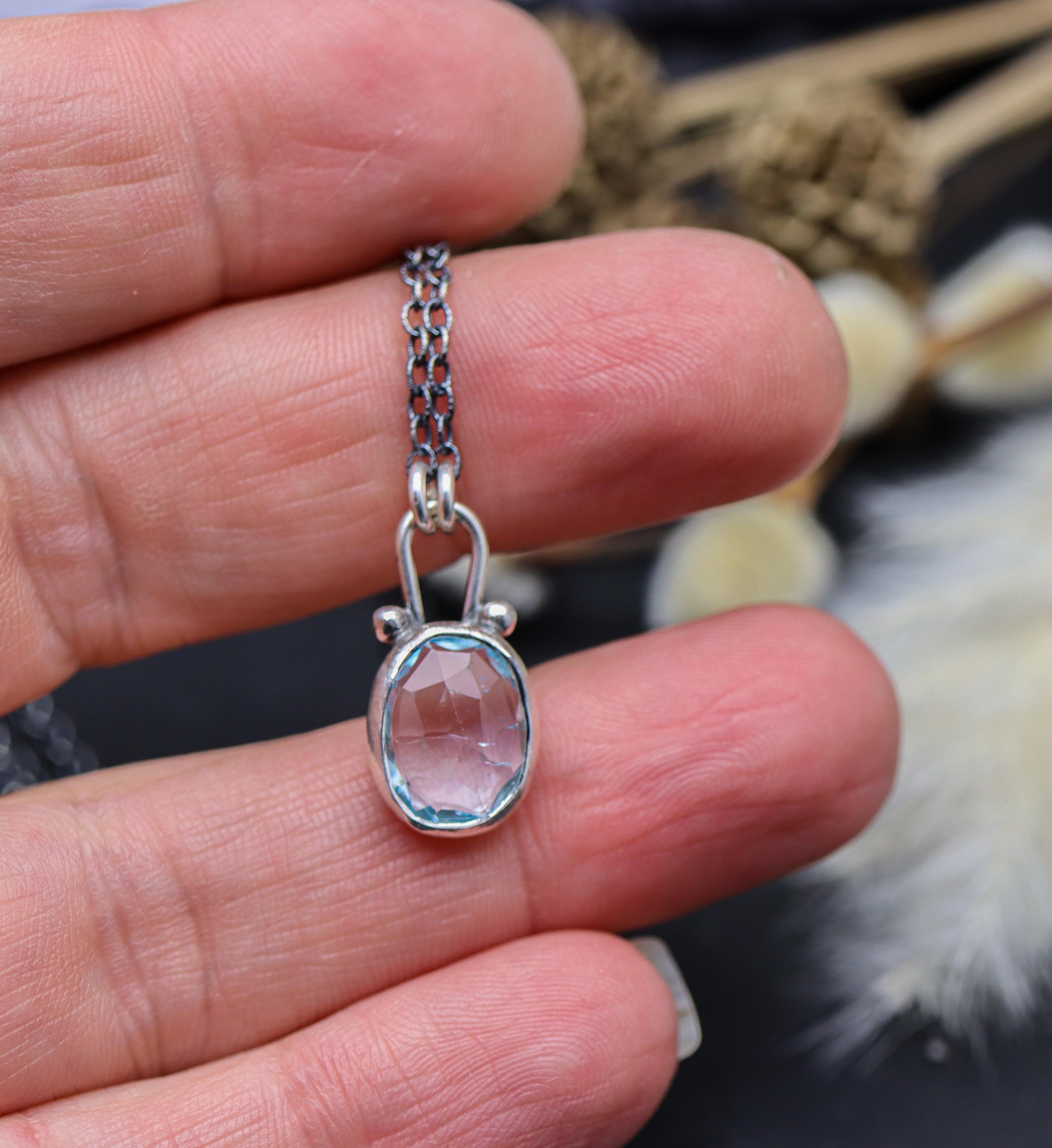 Blue Topaz Petite Pendant Necklace in Sterling Silver