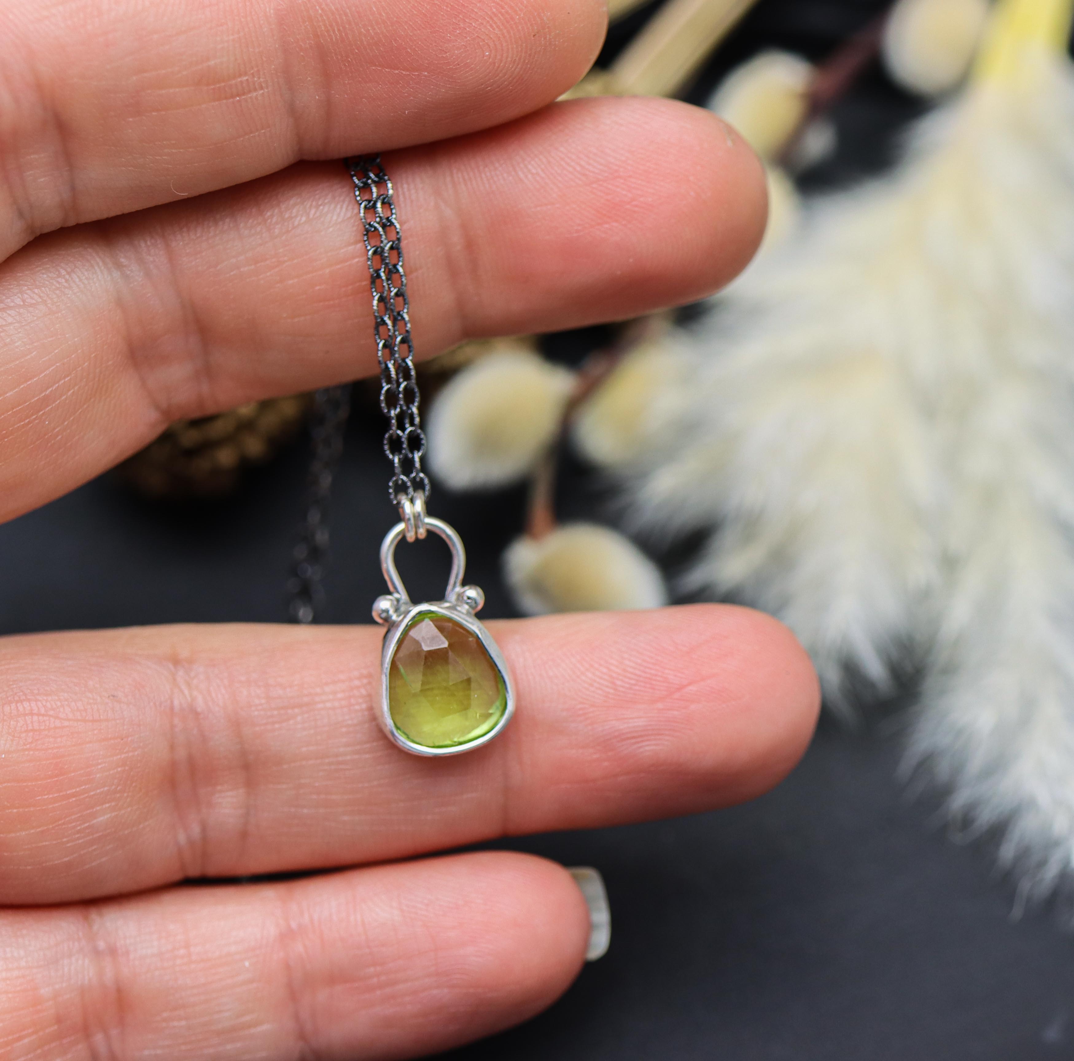 Green Peridot Petite Pendant Necklace in Sterling Silver