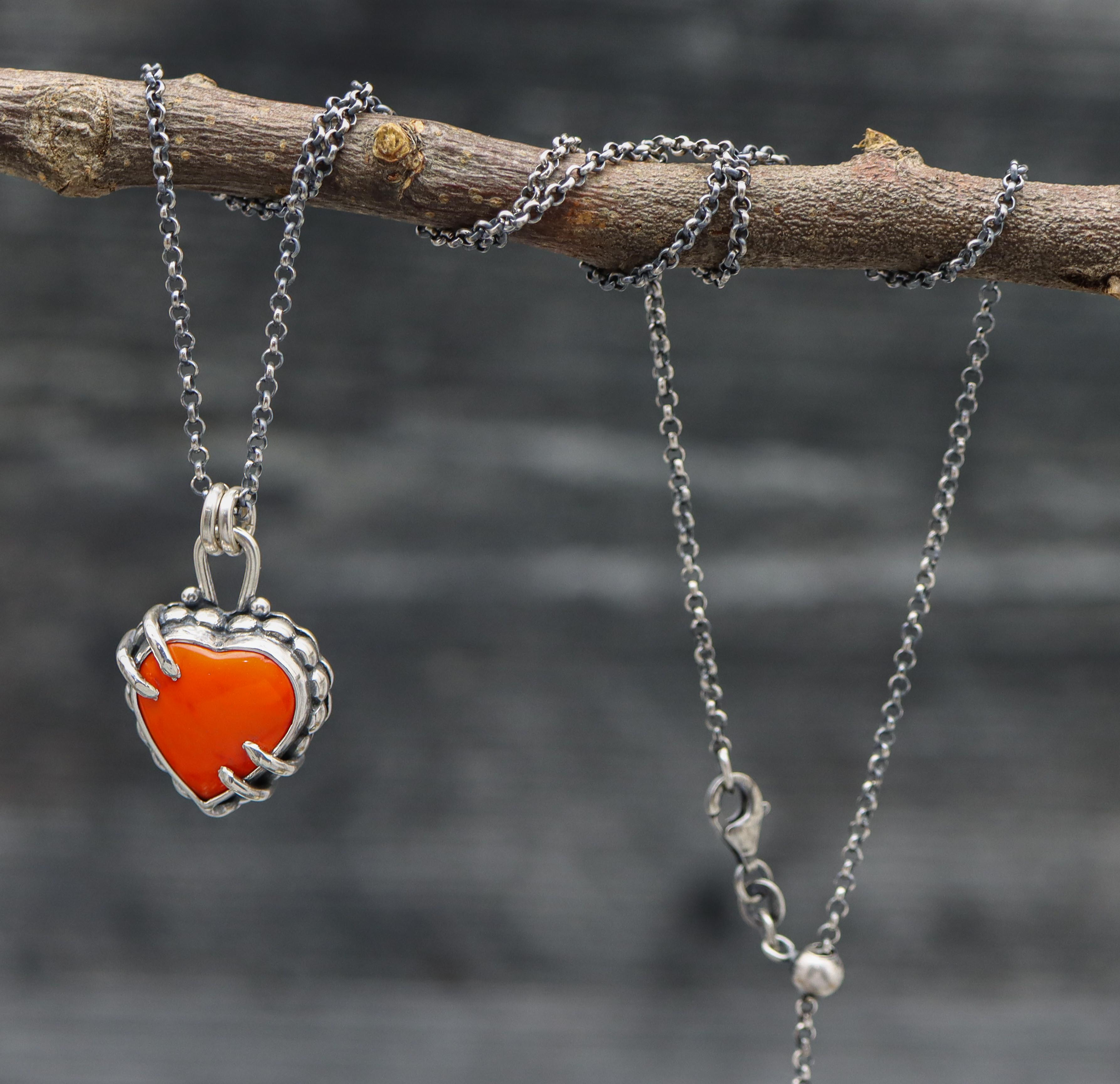 Red Rosarita Heart Pendant Necklace in Sterling Silver