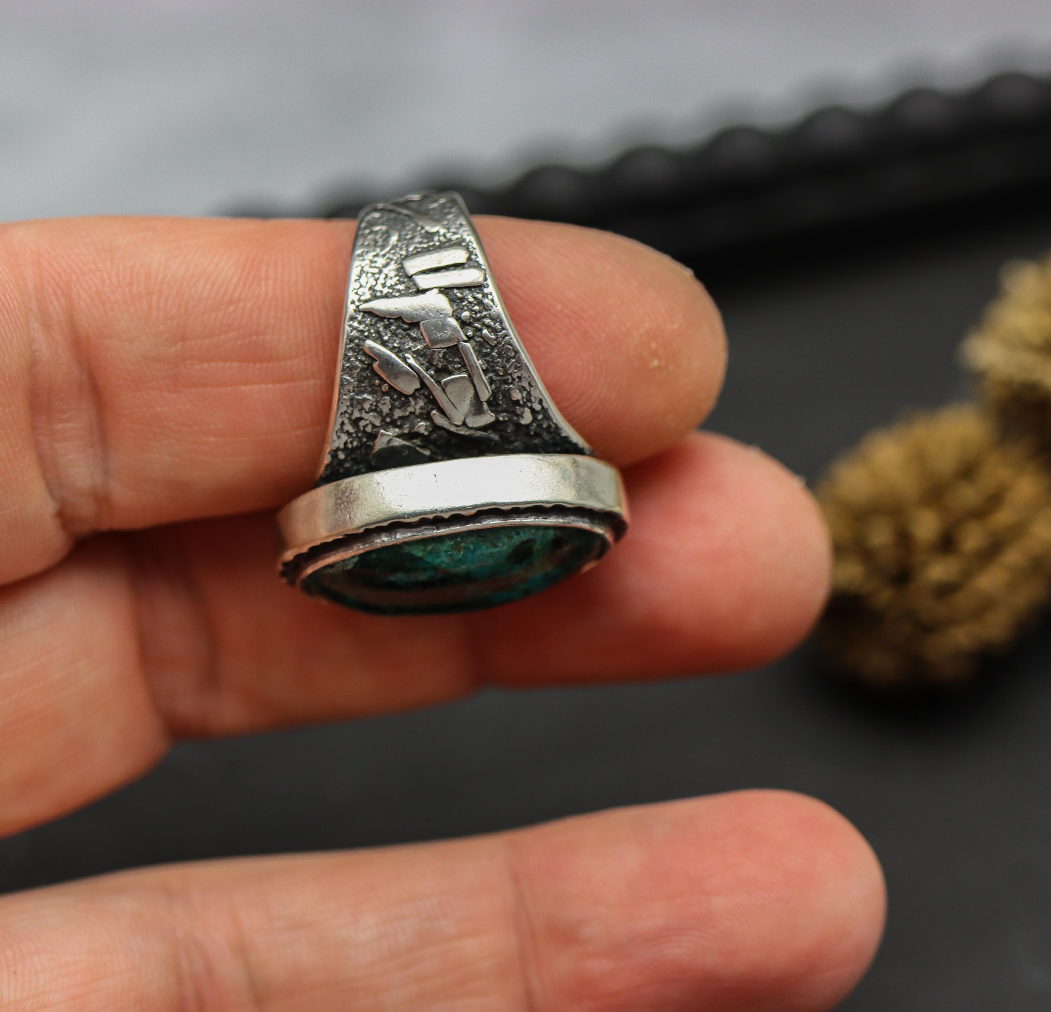Chrysocolla in Quartz Sterling Silver Wide Band Ring
