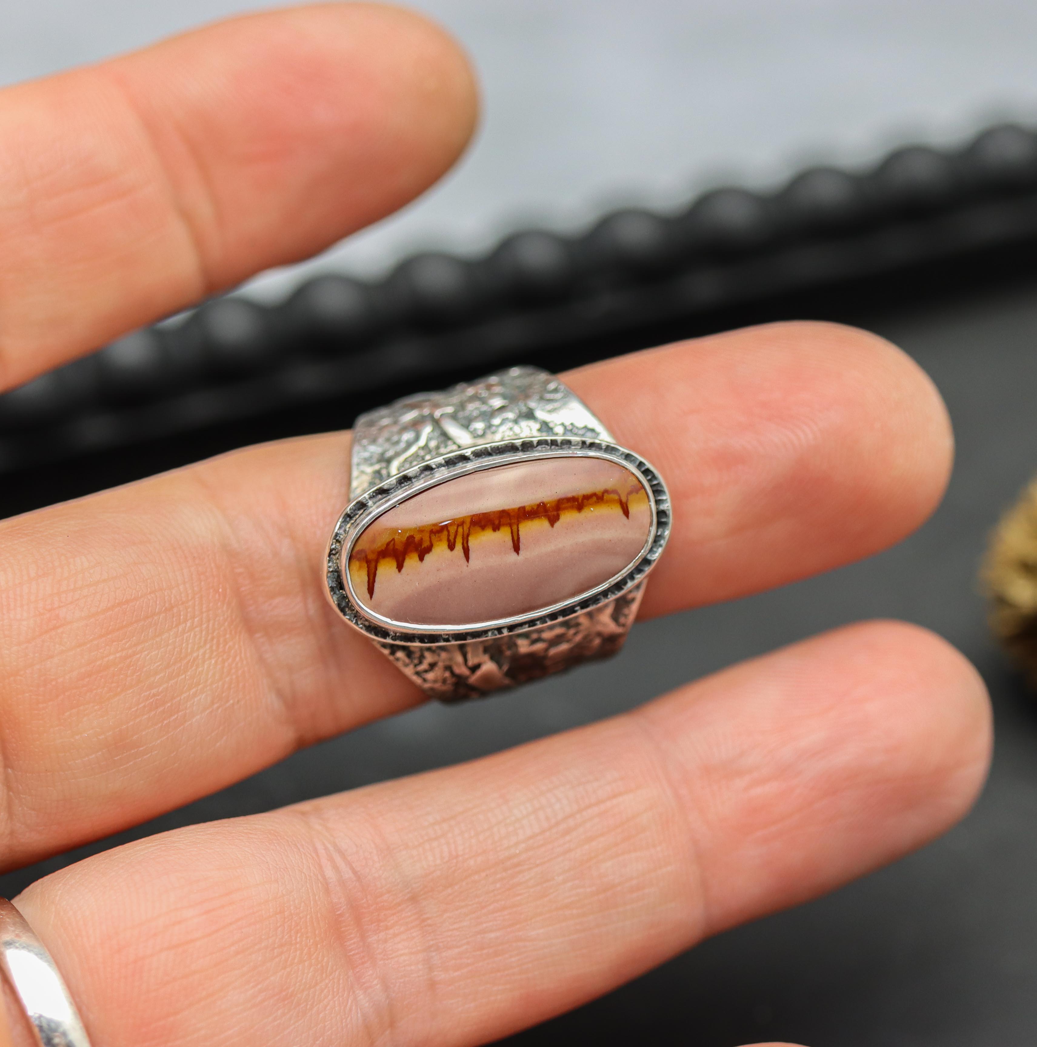 Red Falcon Jasper Sterling Silver Wide Band Ring