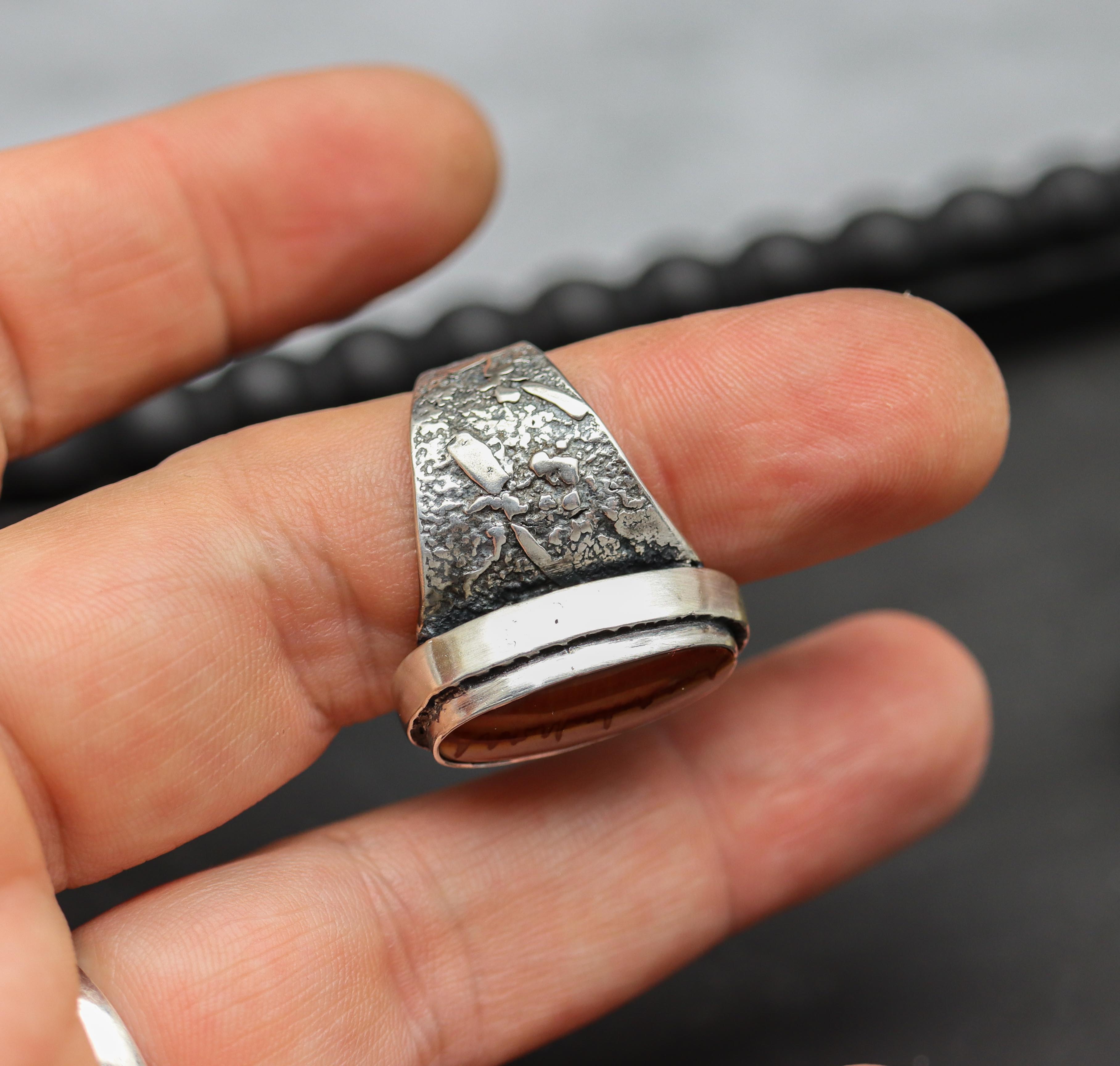 Red Falcon Jasper Sterling Silver Wide Band Ring