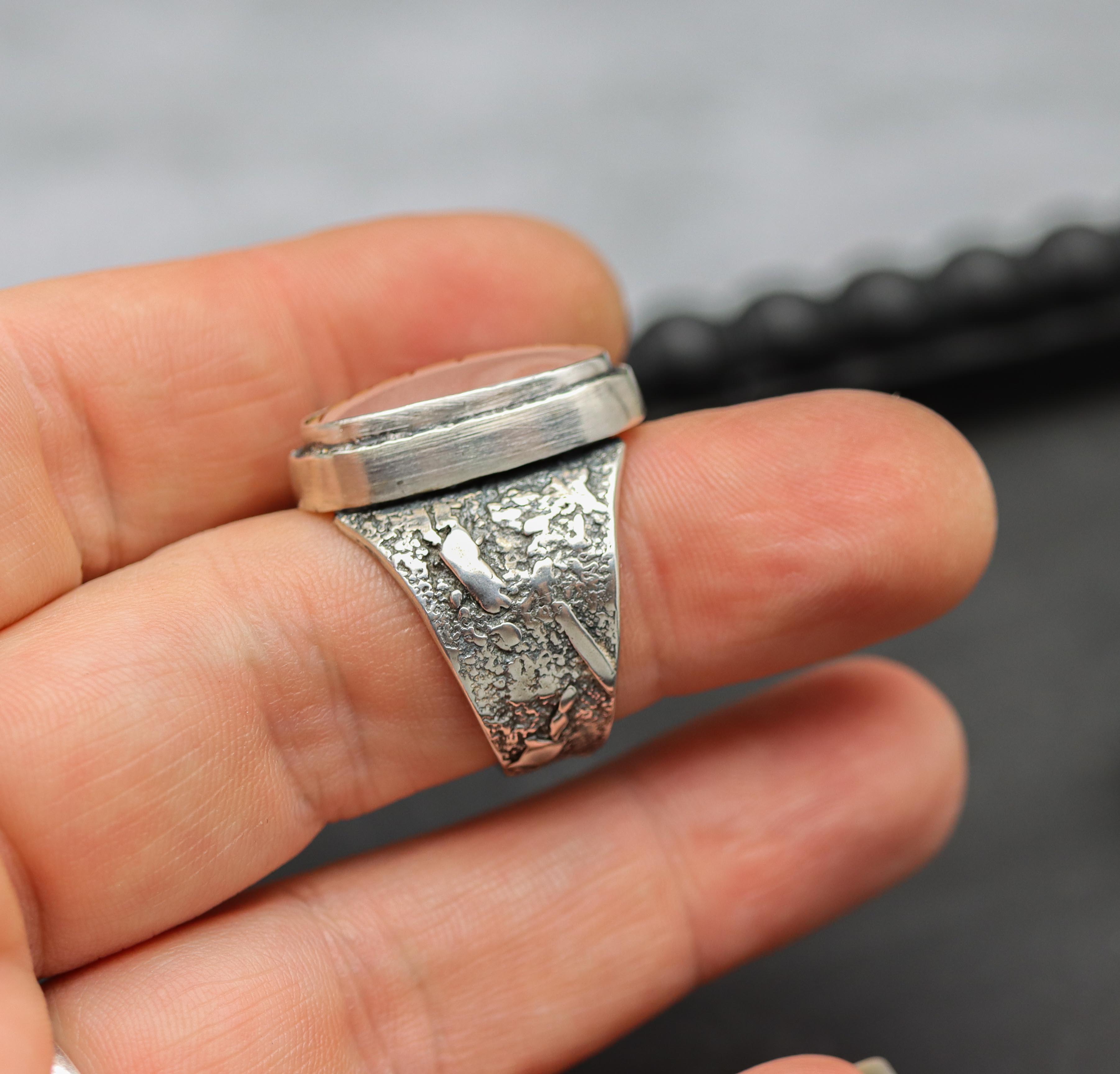 Red Falcon Jasper Sterling Silver Wide Band Ring