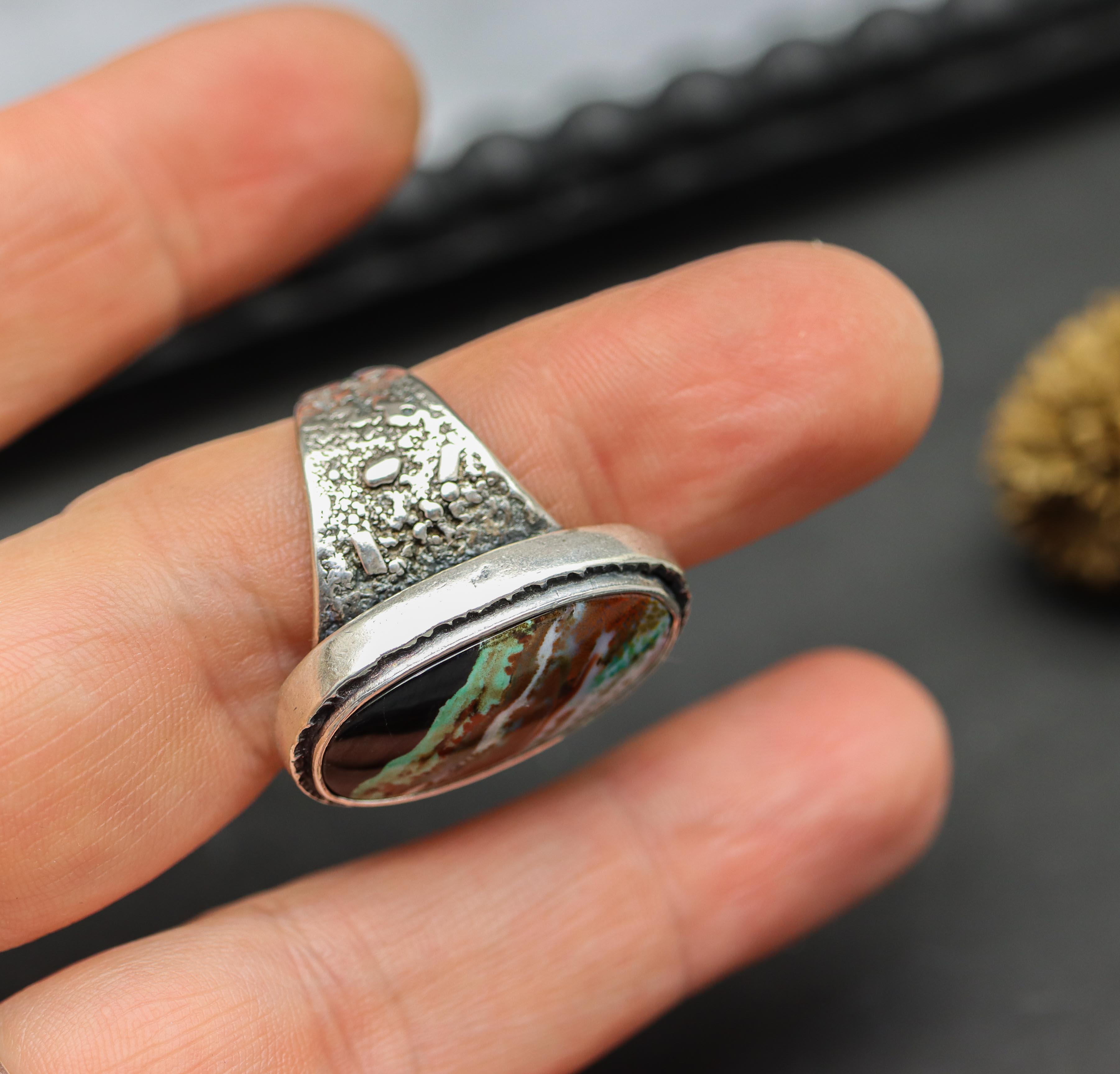Petrified Opalized Wood Sterling Silver Wide Band Ring