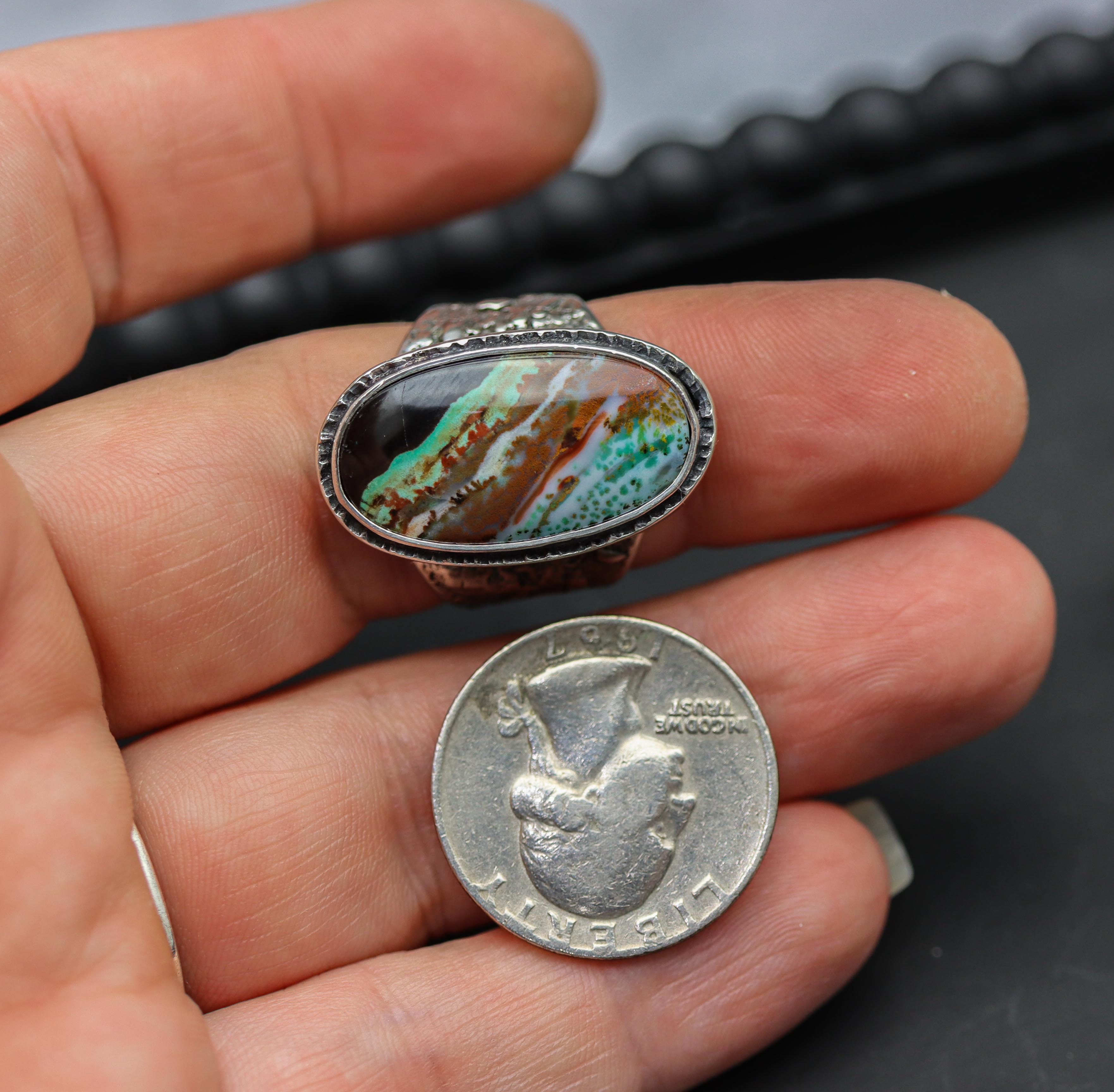 Petrified Opalized Wood Sterling Silver Wide Band Ring