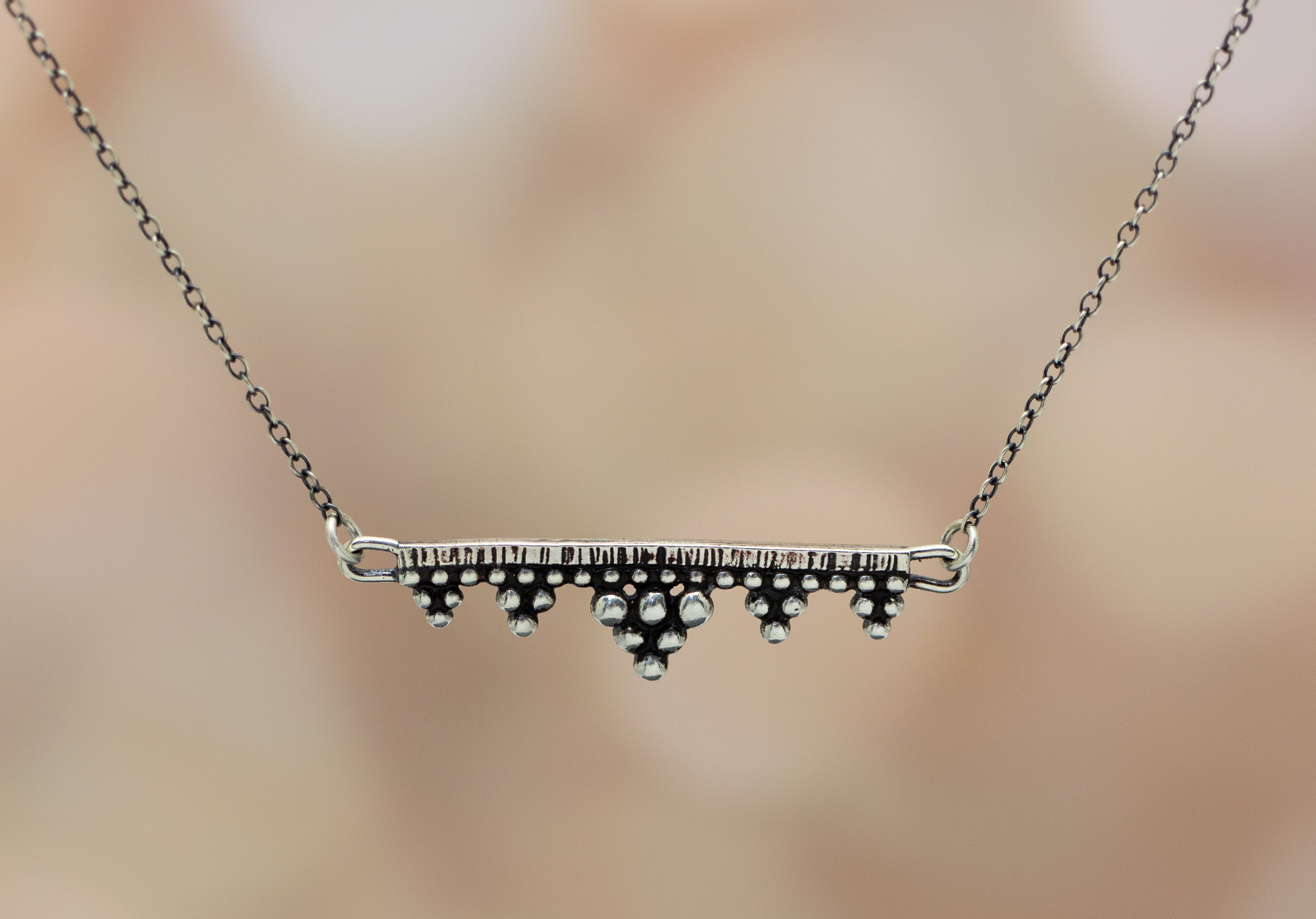 Straight Bar Granulation Necklace Sterling Silver and Fine Silver Made to Order