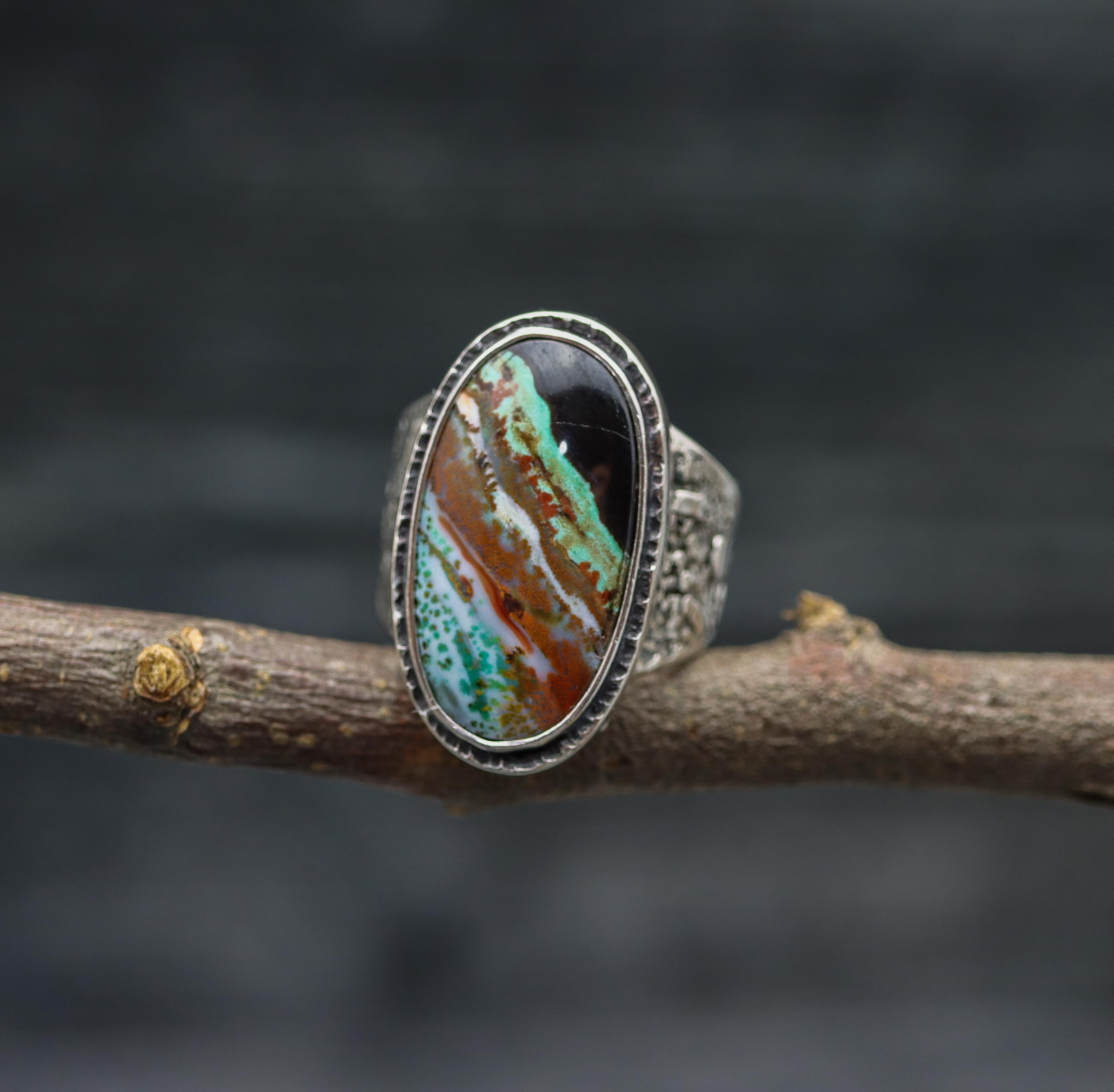 Petrified Opalized Wood Sterling Silver Wide Band Ring