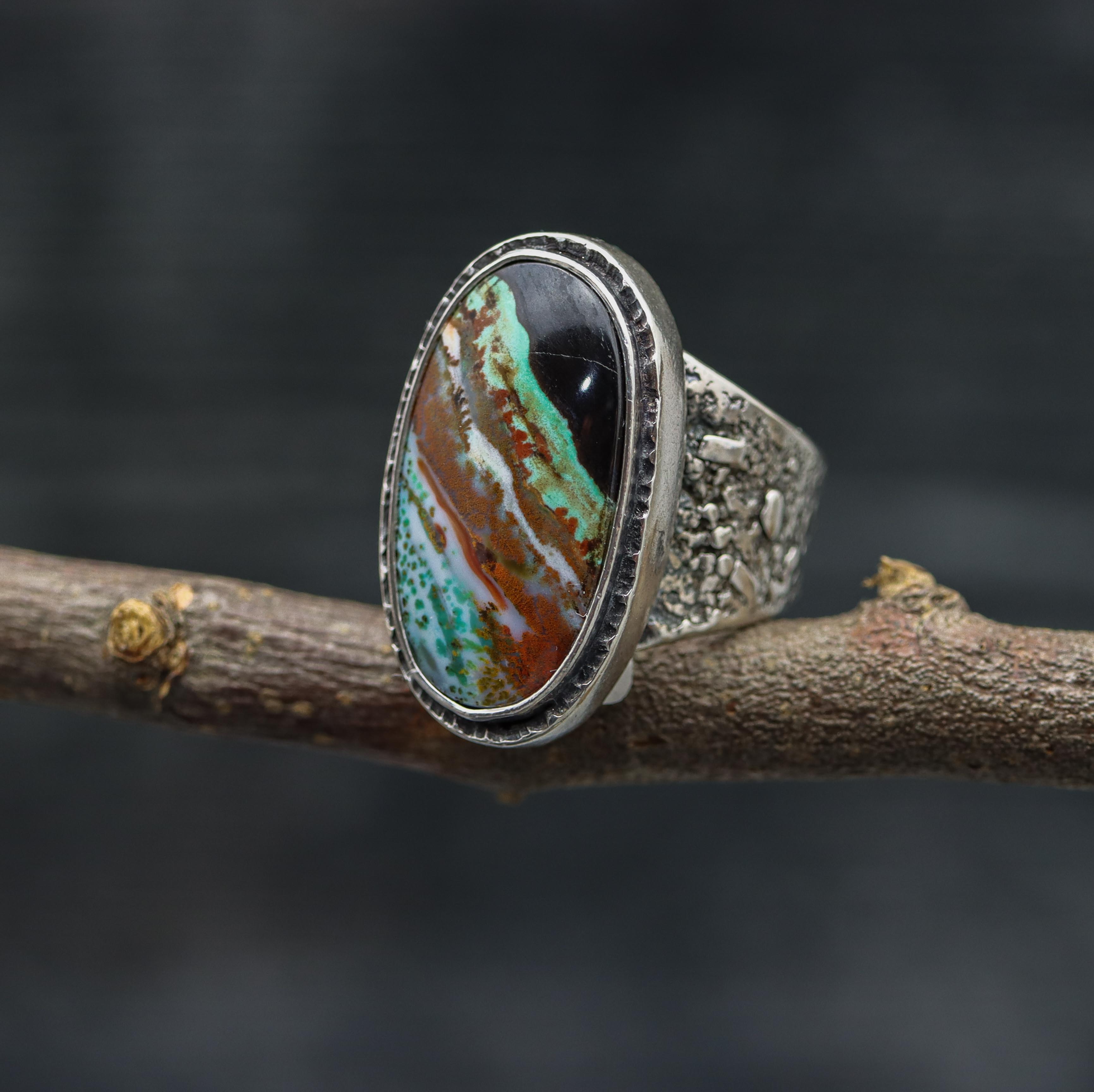 Petrified Opalized Wood Sterling Silver Wide Band Ring