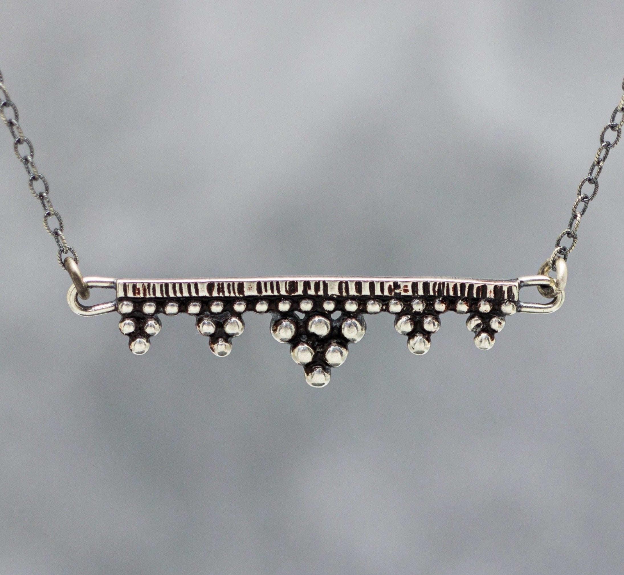 Straight Bar Granulation Necklace Sterling Silver and Fine Silver Made to Order