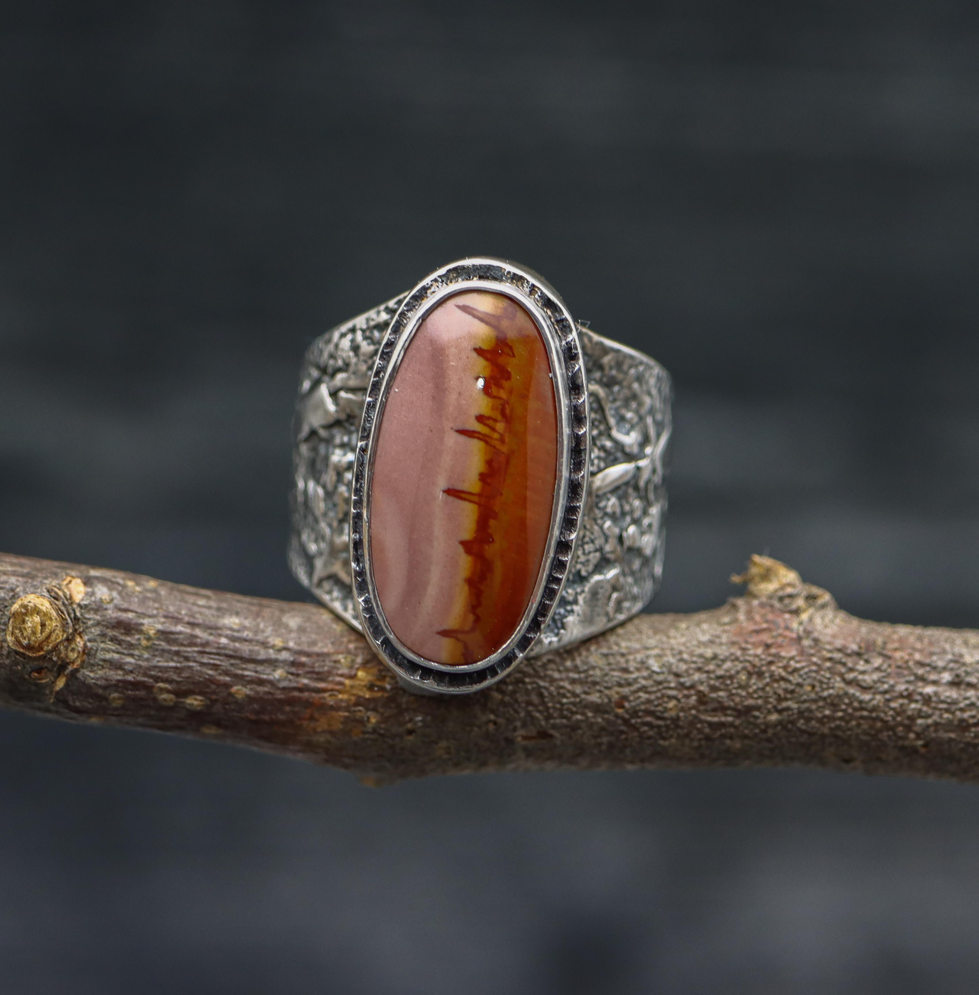 Red Falcon Jasper Sterling Silver Wide Band Ring