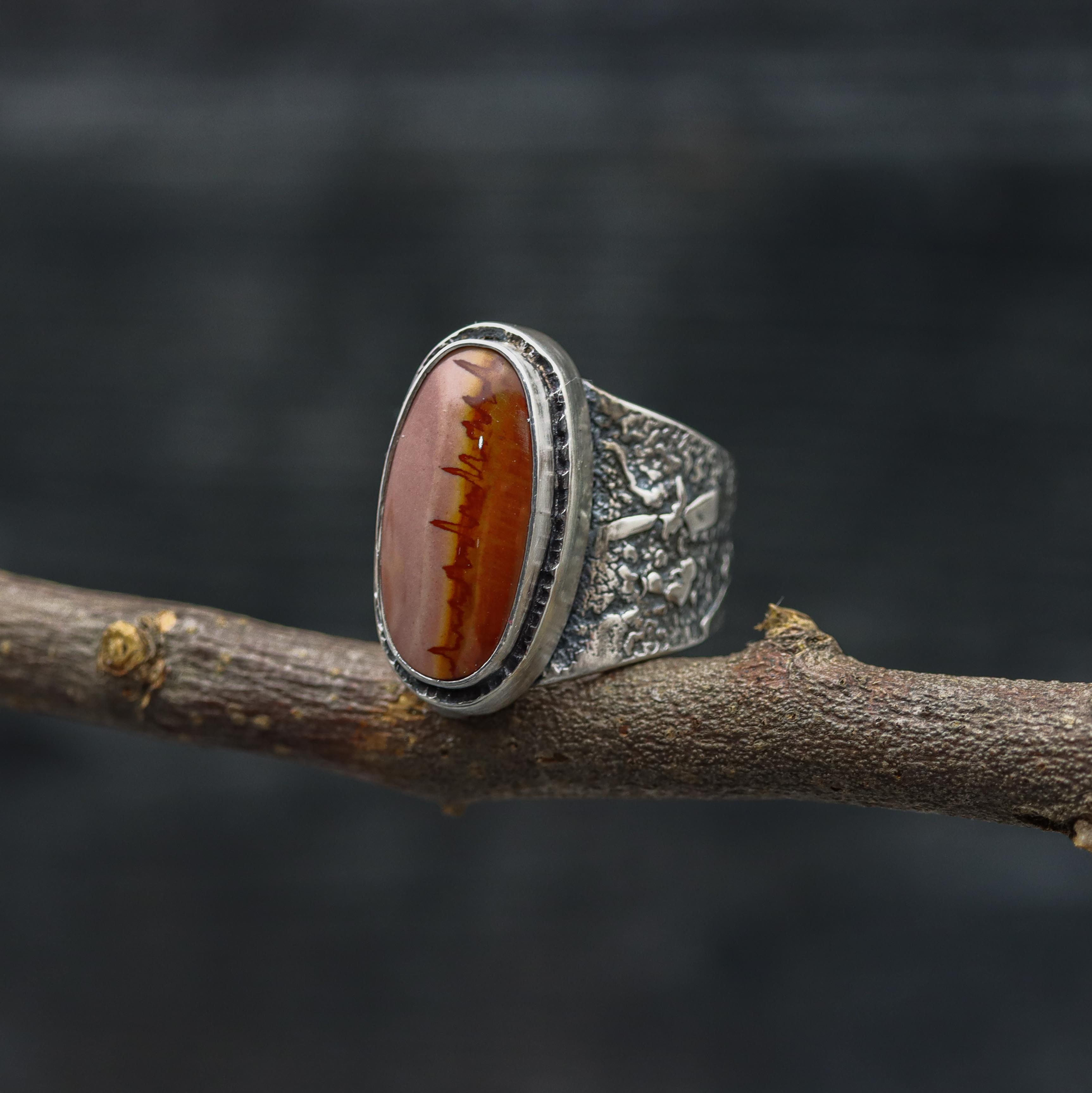Red Falcon Jasper Sterling Silver Wide Band Ring