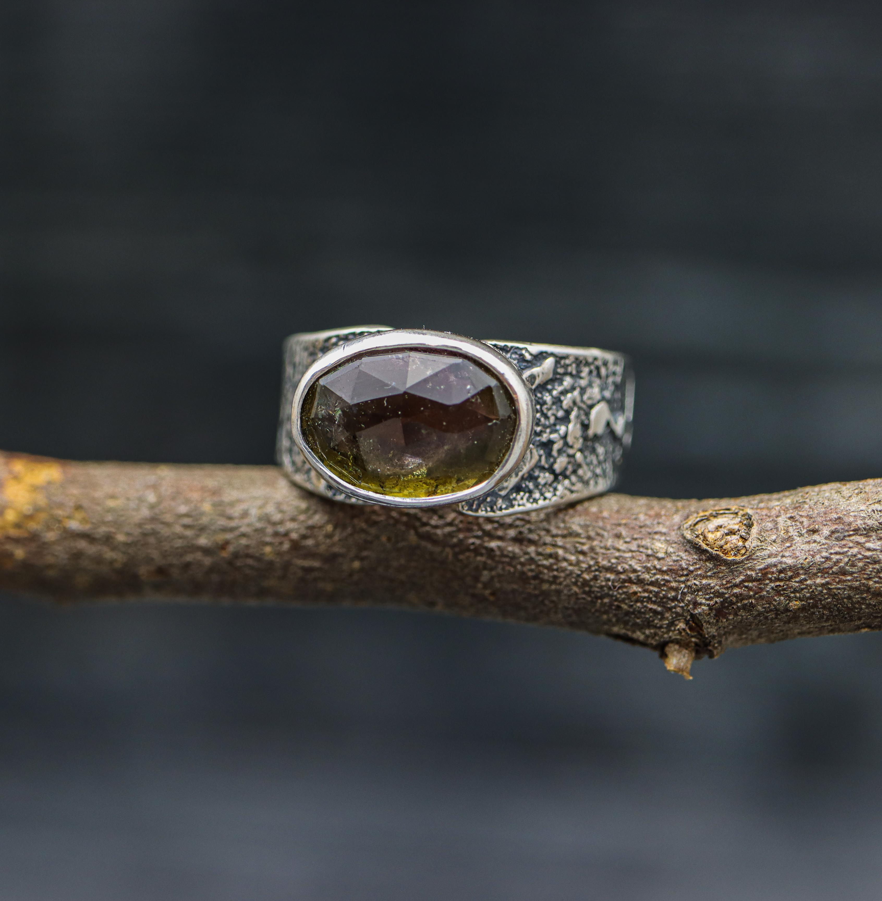 Watermelon Tourmaline Sterling Silver Wide Band Ring