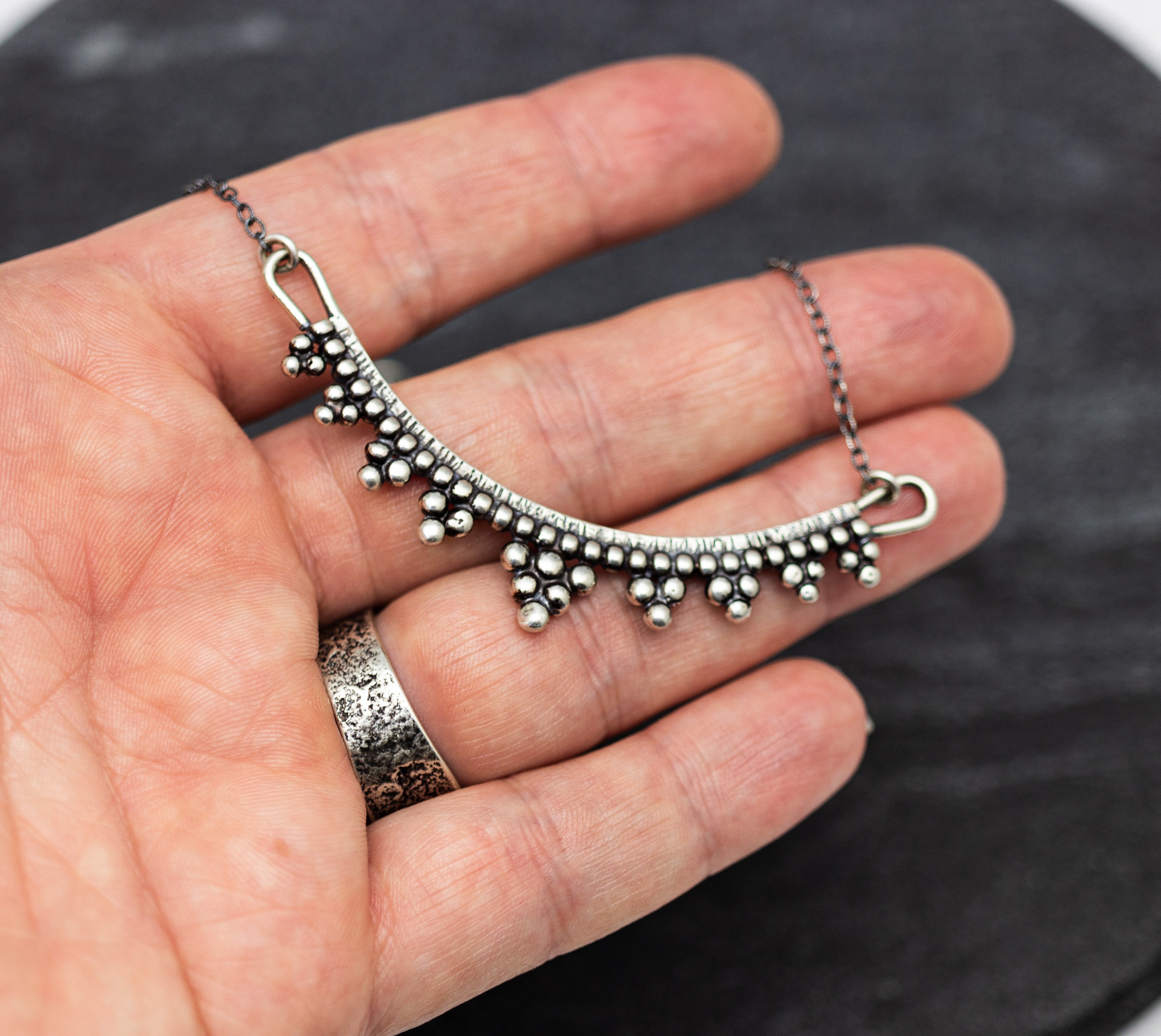 Wide Arc Necklace Sterling Silver and Fine Silver Made To Order